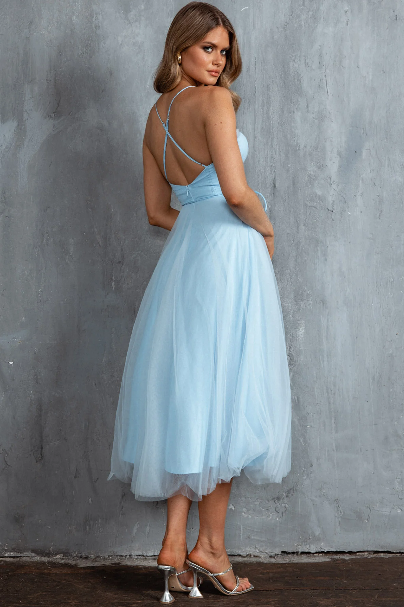 Smitten Sweetheart Neckline Chiffon Midi Dress Blue - Seraphlike