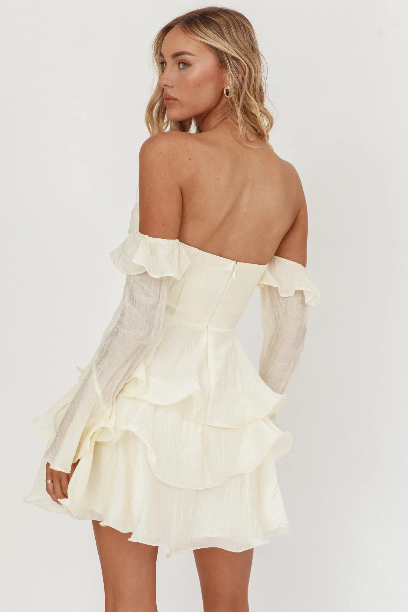 Giavana Off-Shoulder Layered Mini Dress Cream - Seraphlike