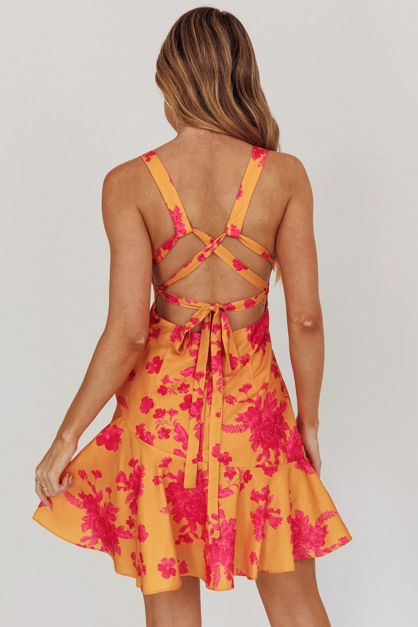 Like Me Strappy Back Mini Dress Floral Orange - Seraphlike