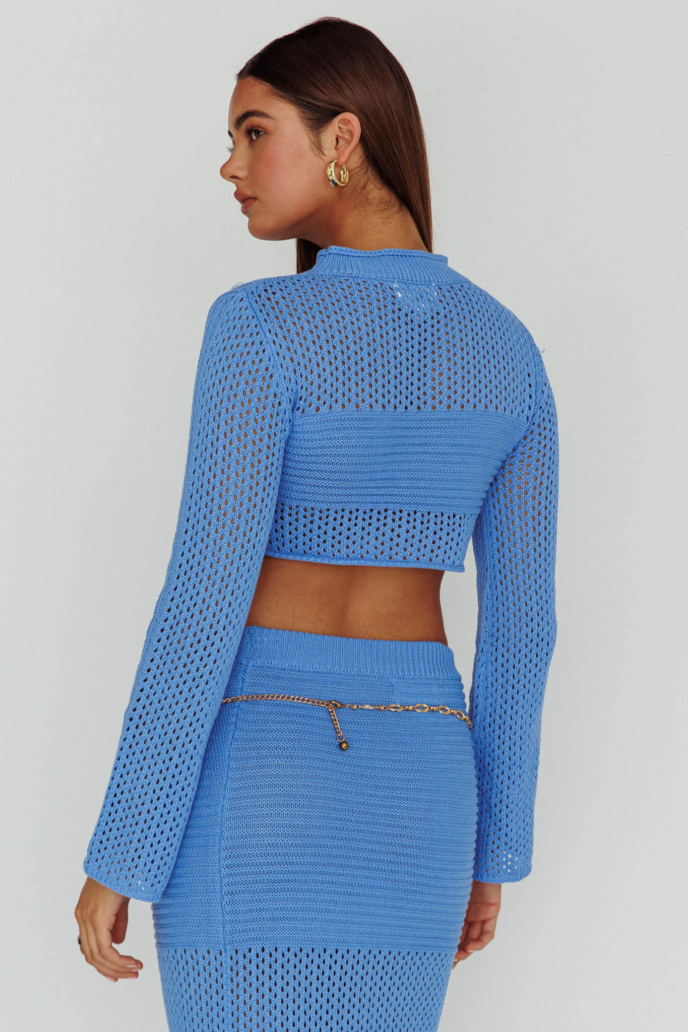 Bayside Long Sleeve Crochet Top Ocean - Seraphlike