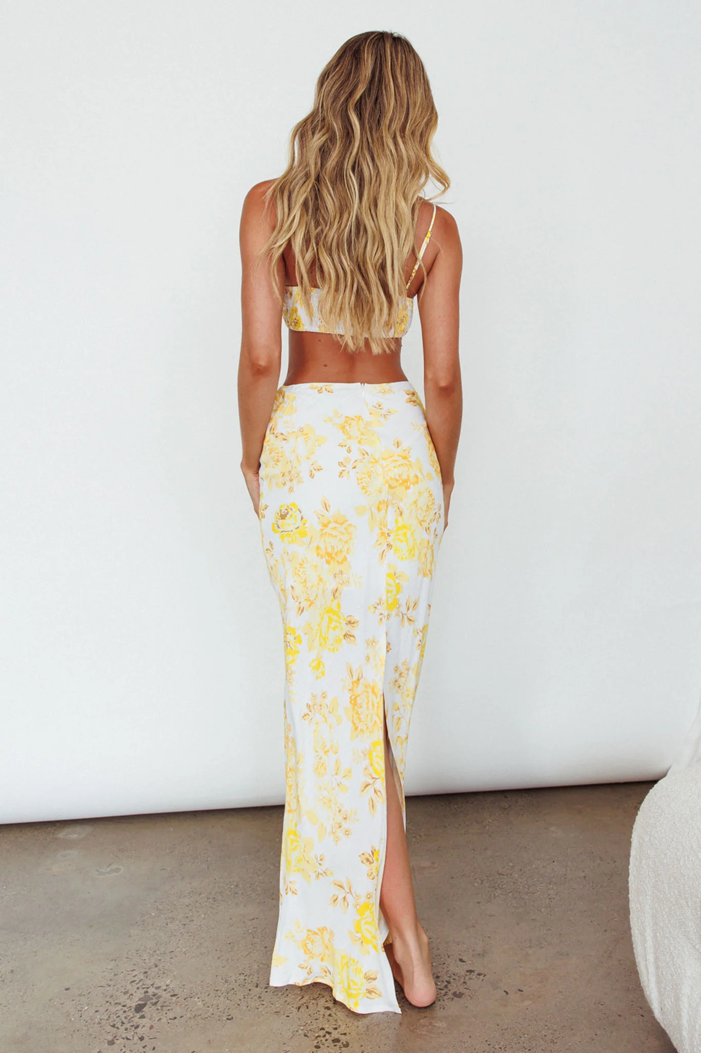 The Moment Satin Maxi Skirt Floral Yellow - Seraphlike