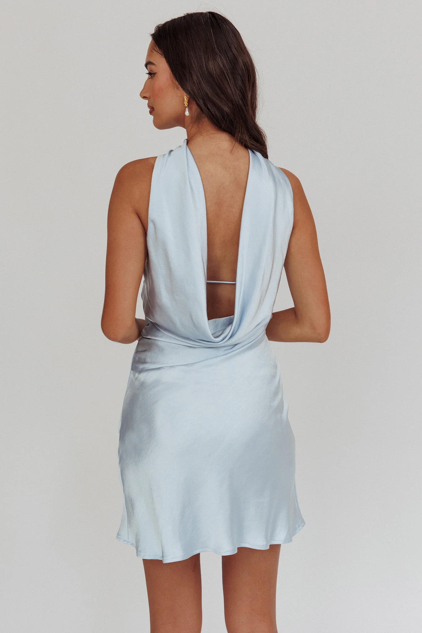 Damsel Reverse Halter Mini Dress Blue - Seraphlike