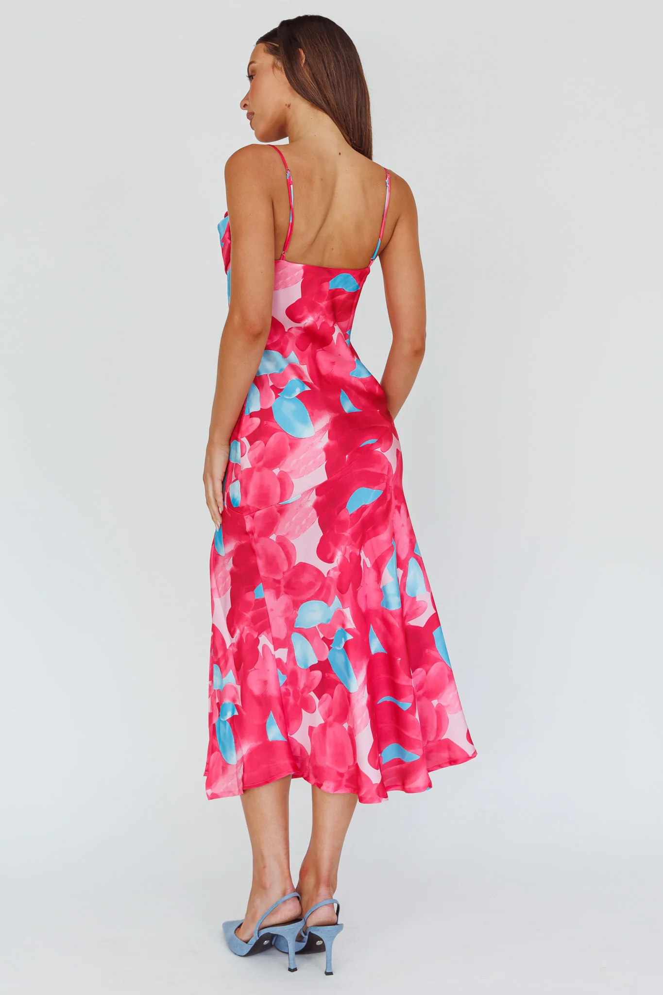 Well Versed Pleated Bust Front Split Dress Flora Pink - Seraphlike