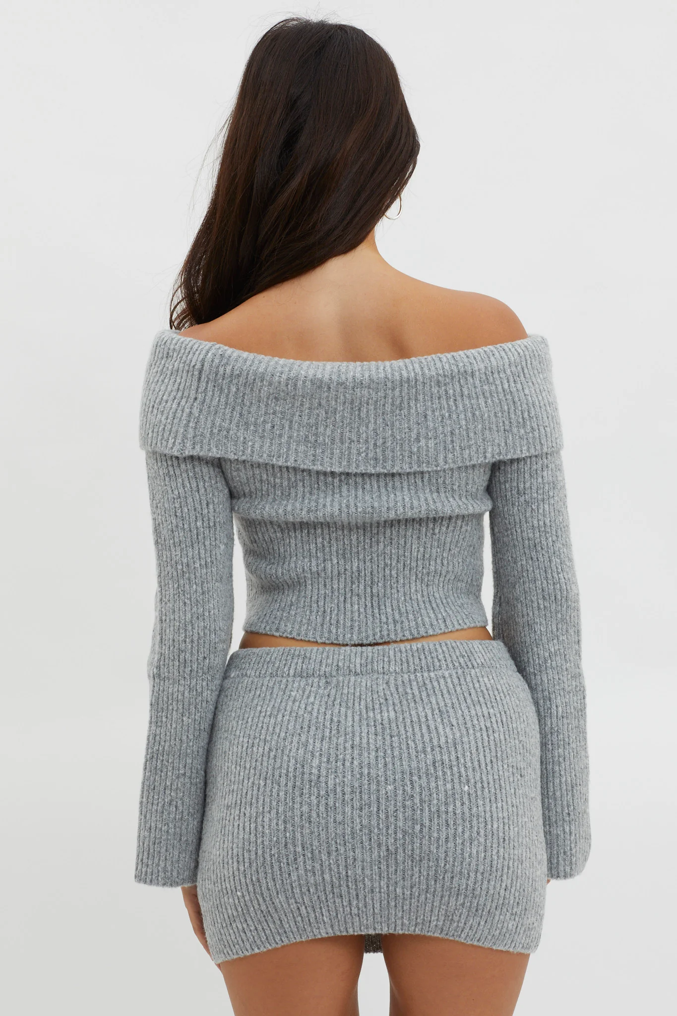 Early Snow Off-Shoulder Knit Top Grey - Seraphlike