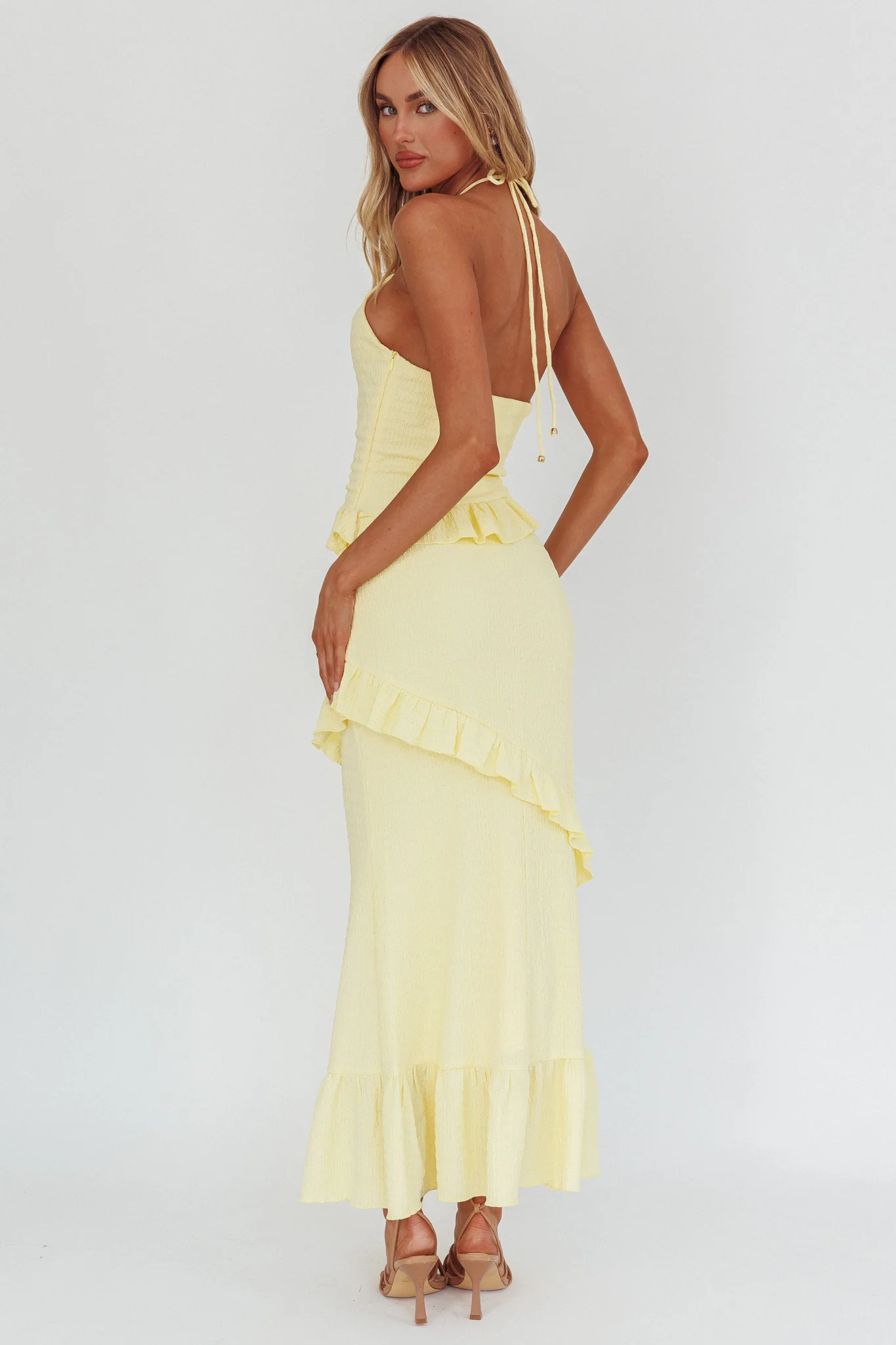 Clemence Smocked Frill Trim Maxi Dress Lemon - Seraphlike