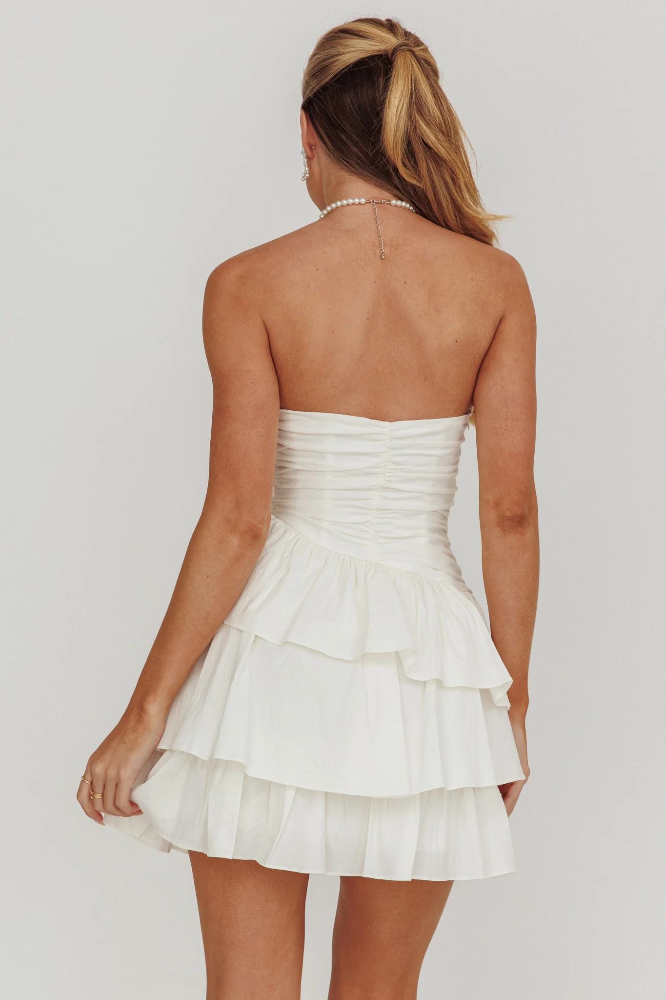 Destini Strapless Layered Frill Mini Dress Off White - Seraphlike