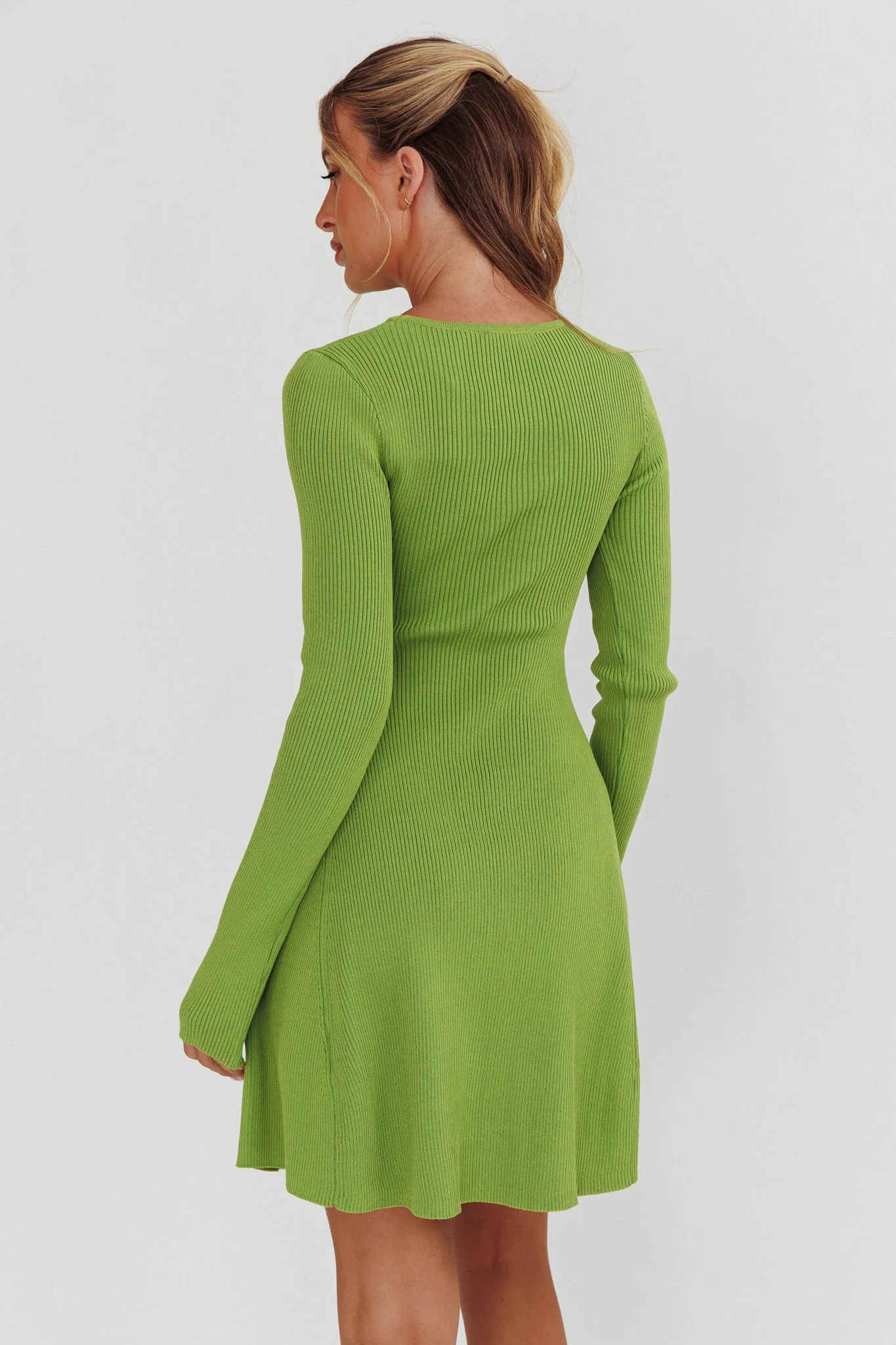 Intuitions Long Sleeve Ribbed Knit Dress Green - Seraphlike