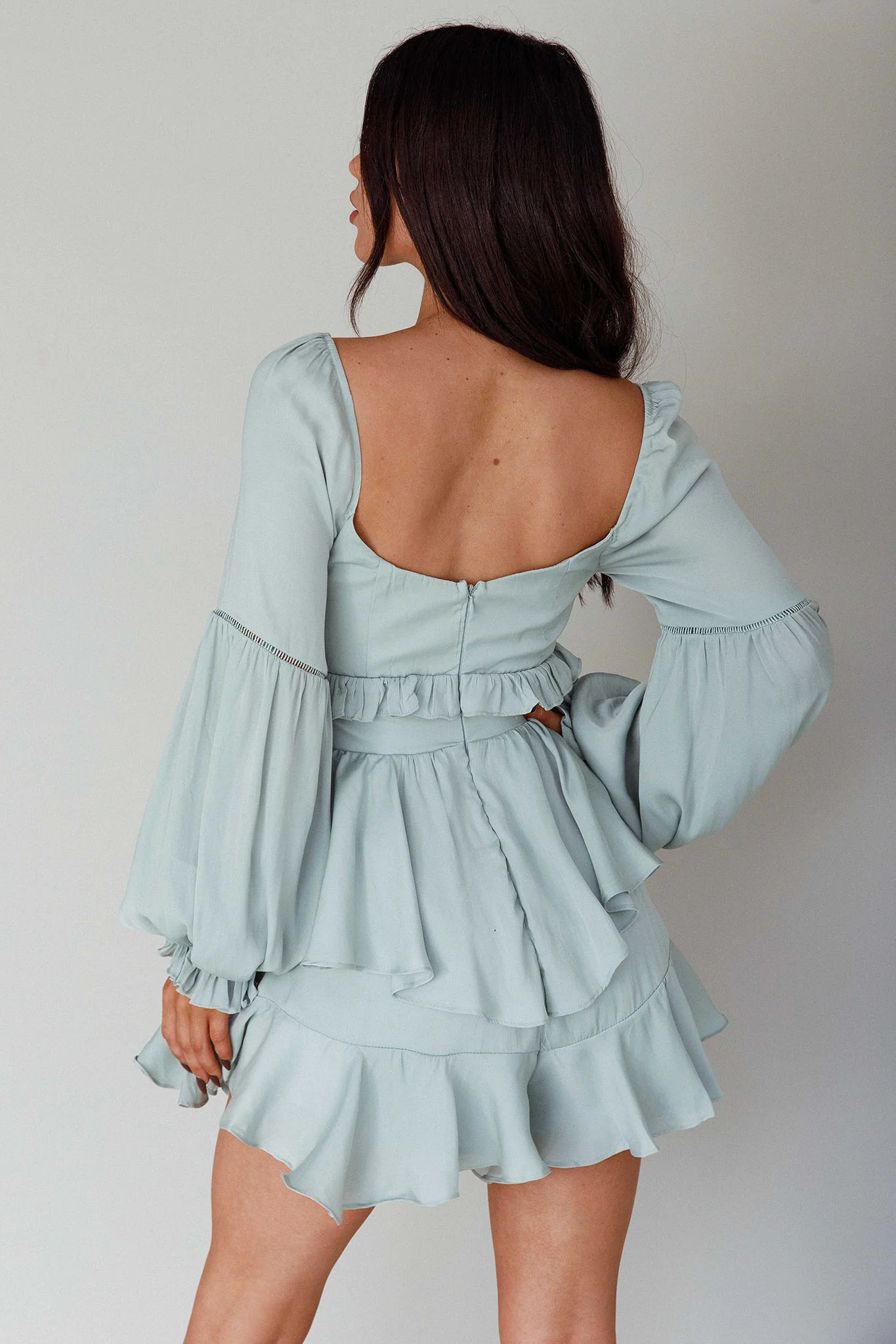 Alabama Long Sleeve Satin Romper Pistachio - Seraphlike