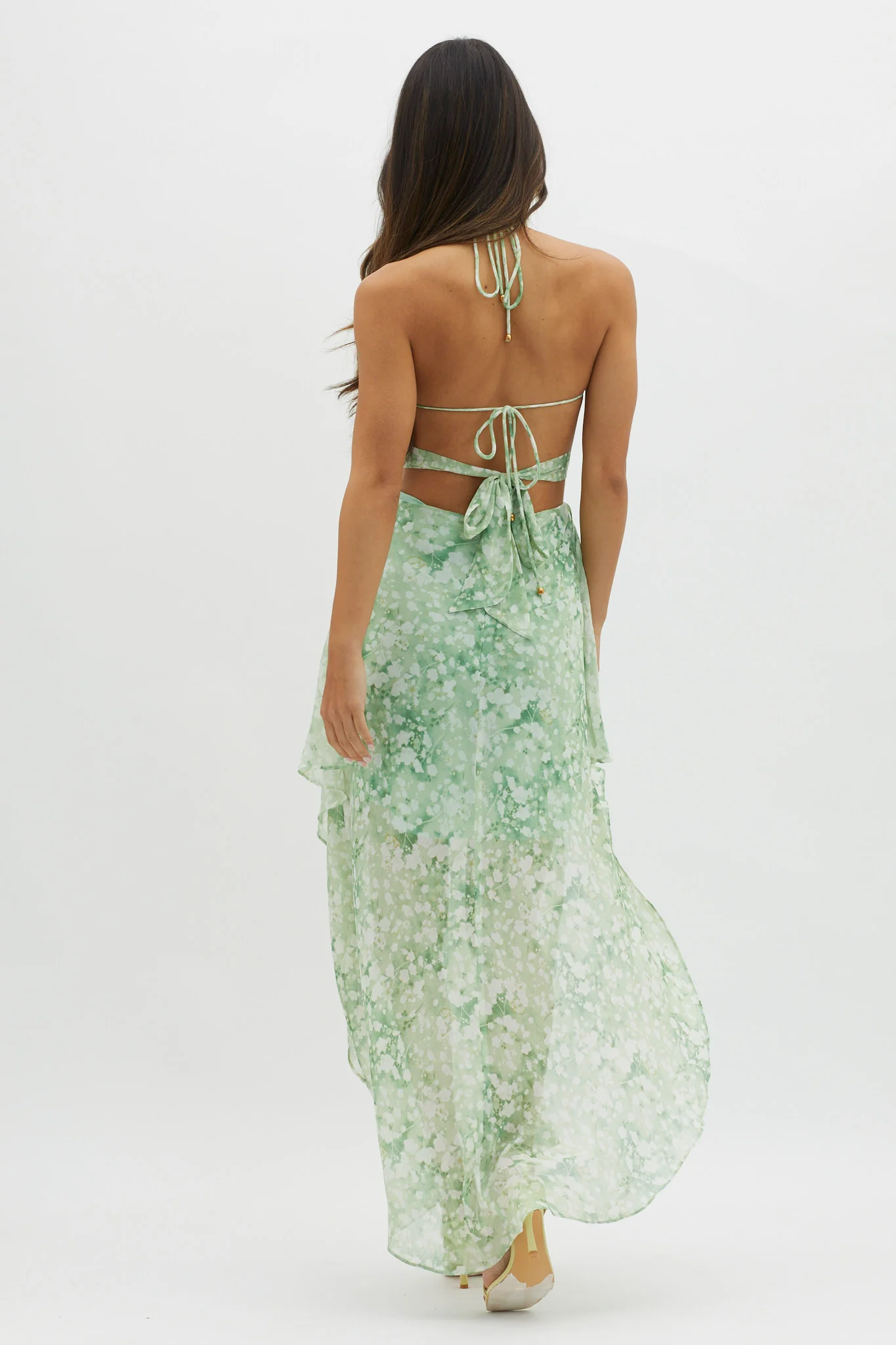 Samia Cut-Out Halterneck Midi Dress Print Green - Seraphlike