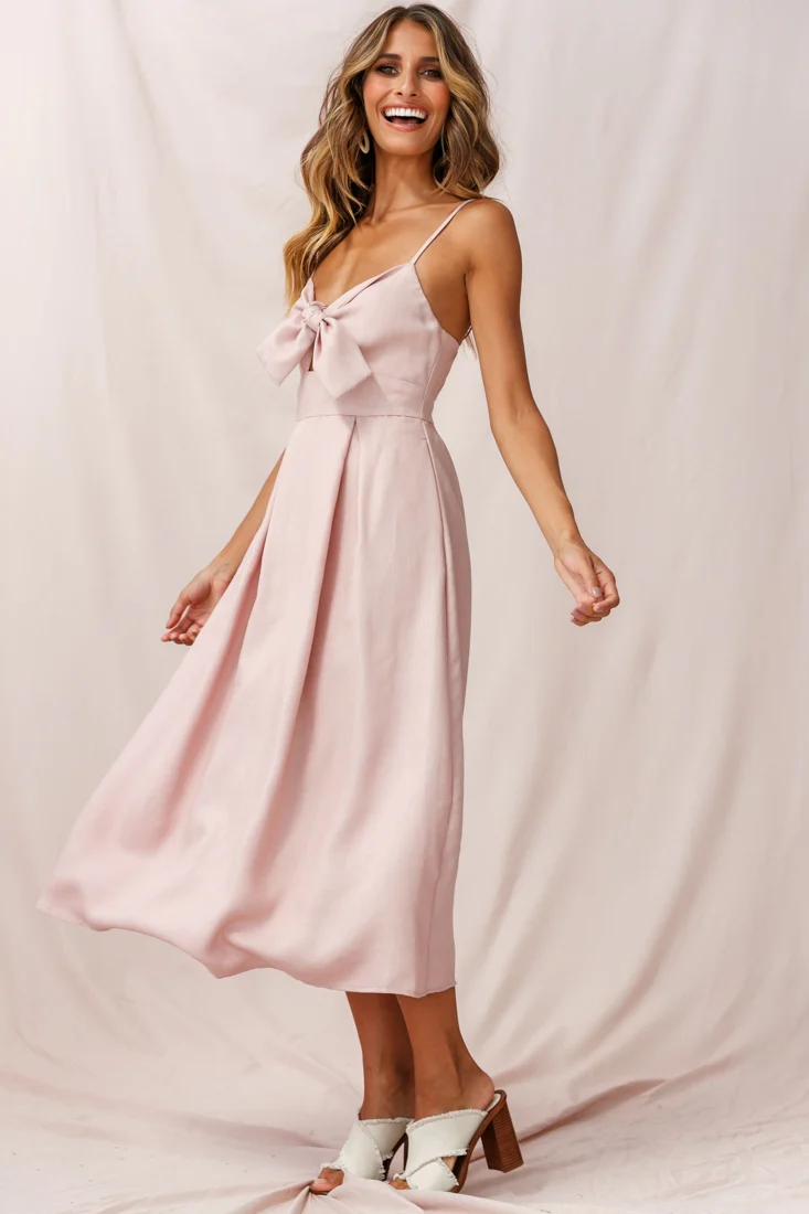 Hope Tie-Knot Bust Midi Dress Blush - Seraphlike