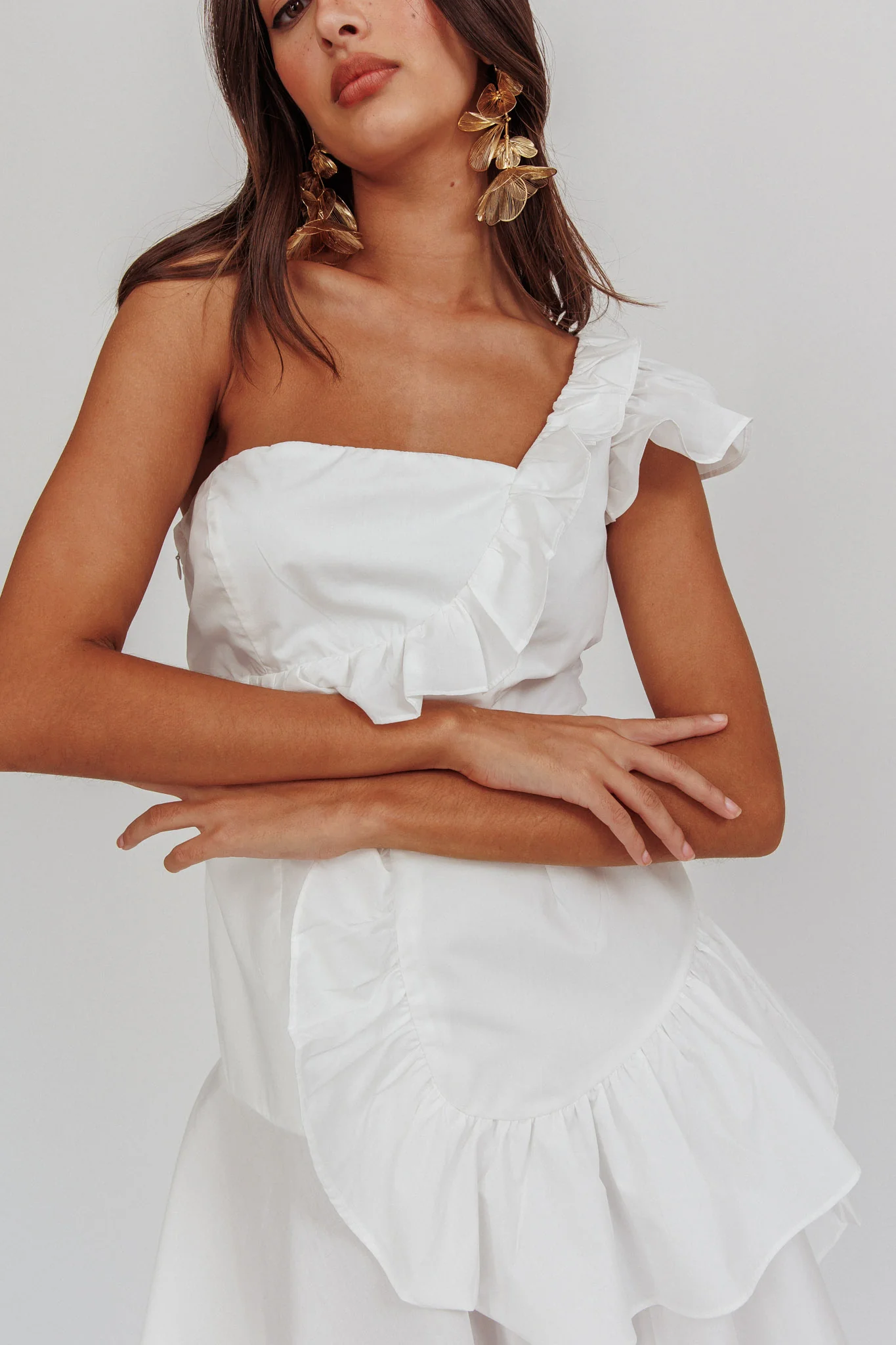 Koko One-Shoulder Ruffle Mini Dress White - Seraphlike