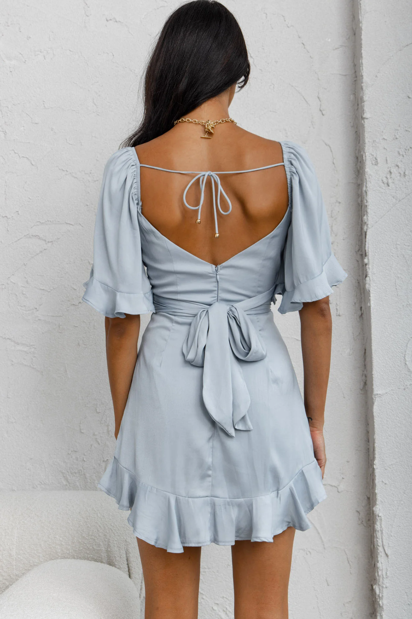 Hand In Mine Ruffle Hem Dress Blue - Seraphlike