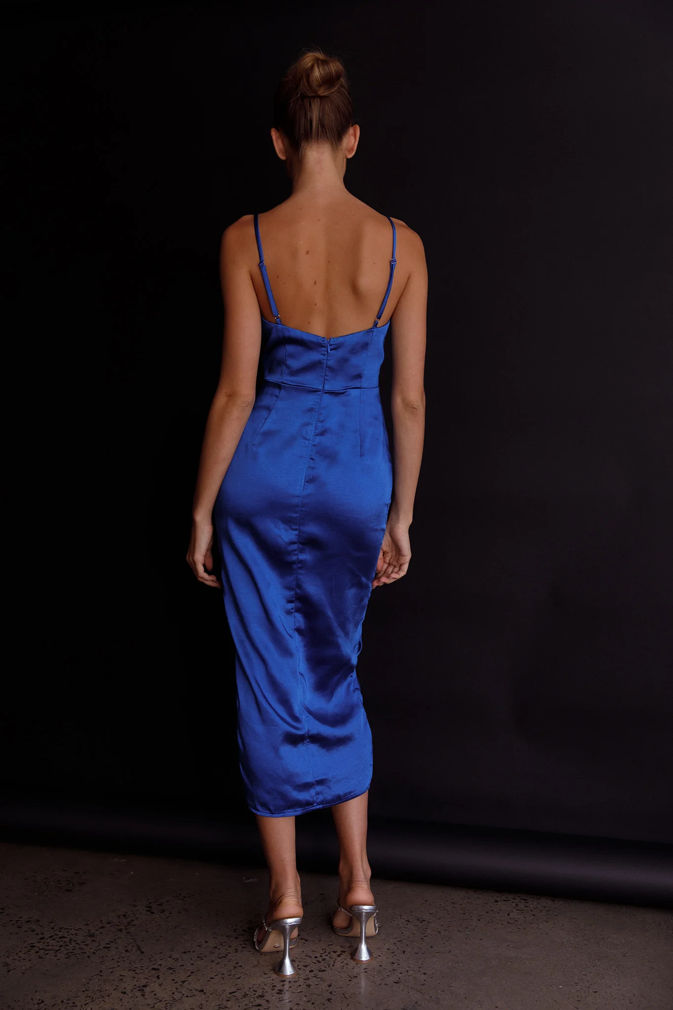 Fantasy Structured Bodice Ruched Midi Dress Cobalt Blue - Seraphlike
