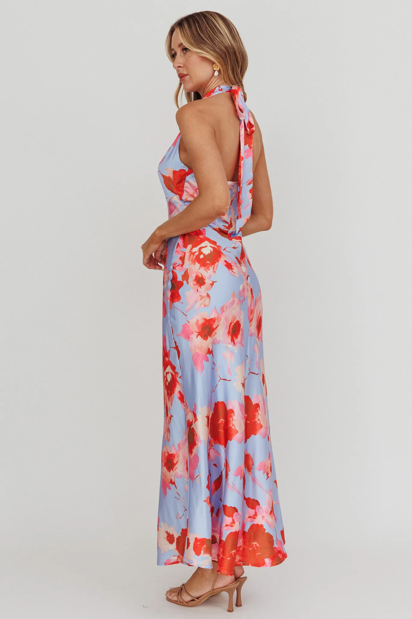 Shana Halterneck Maxi Dress Roses Blue - Seraphlike