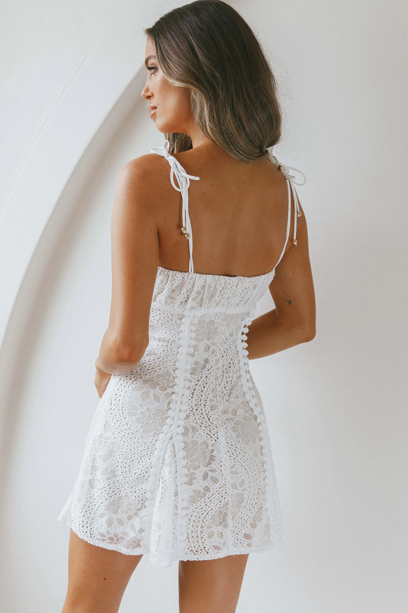 Promise Me Ruched Bust Godet Dress Lace White - Seraphlike