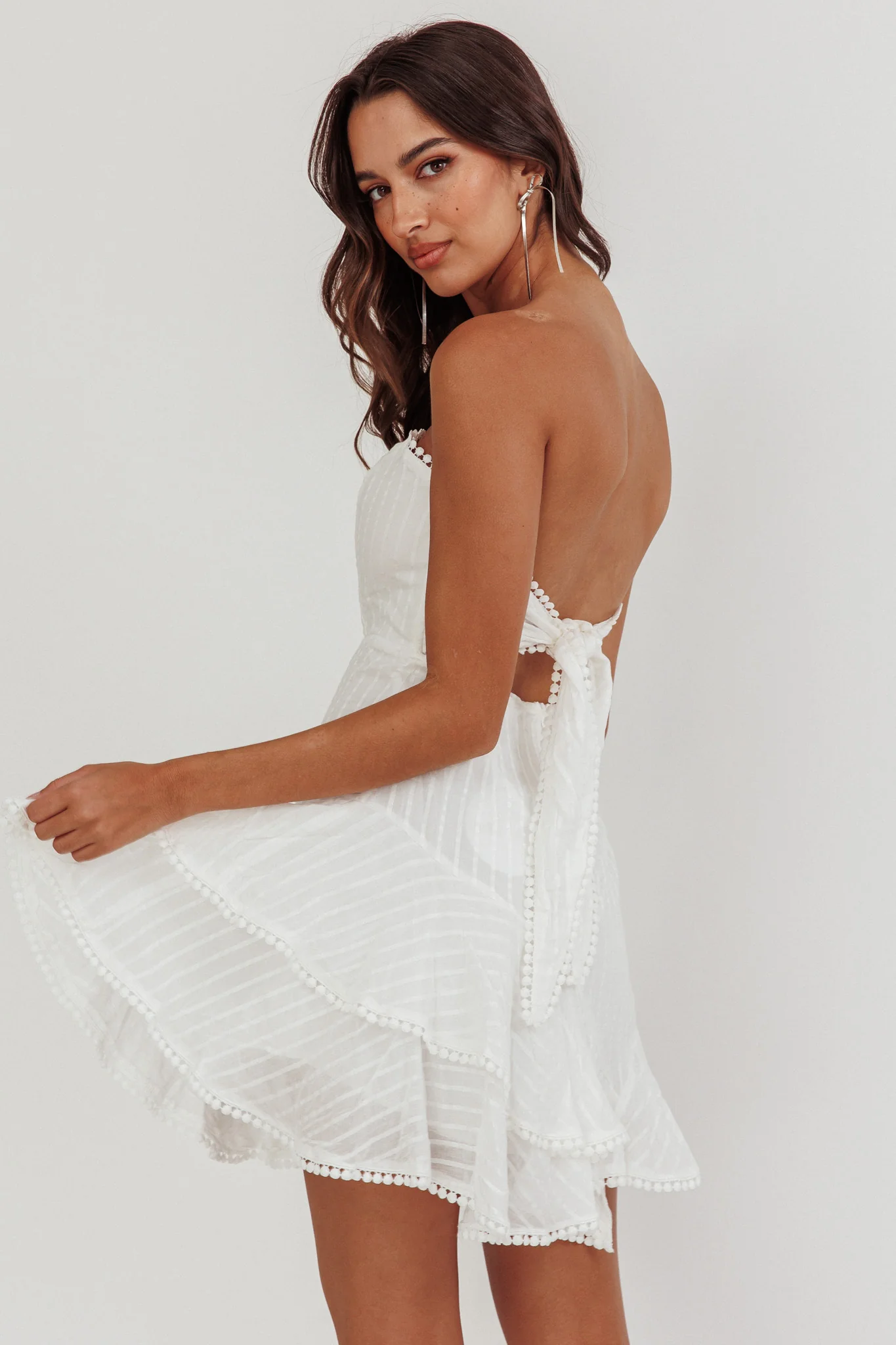 Candy Strapless Layered Ruffle Hem Dress White - Seraphlike