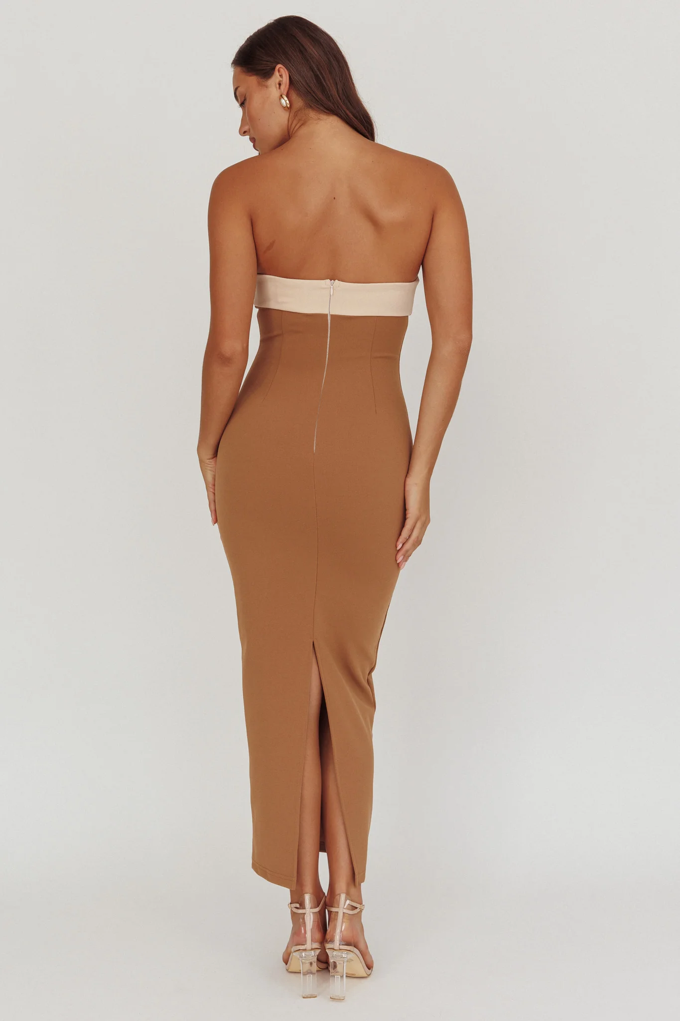Regent Strapless Maxi Dress Contrast Camel - Seraphlike