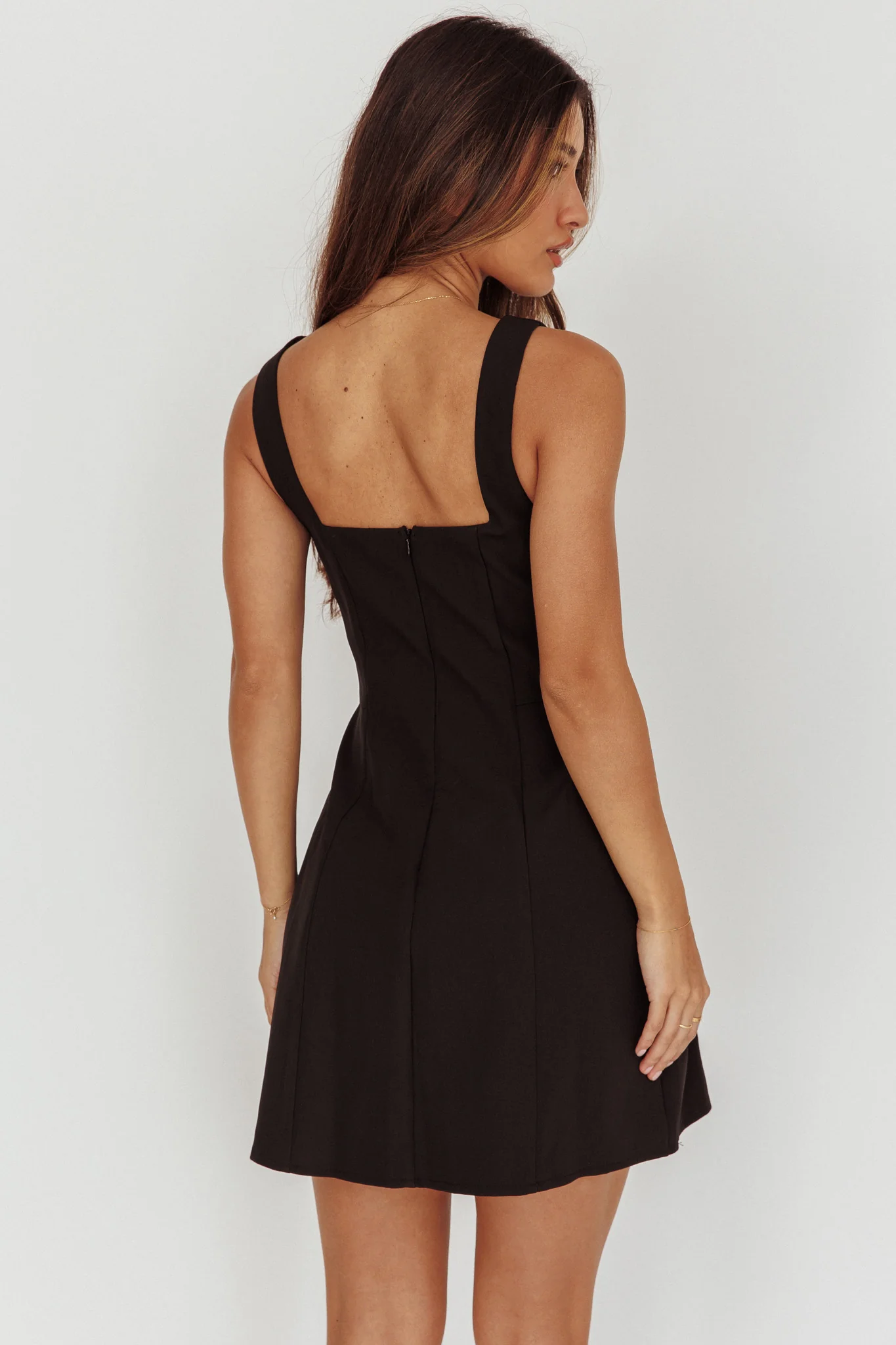 Opulent Button Front Mini Dress Black - Seraphlike
