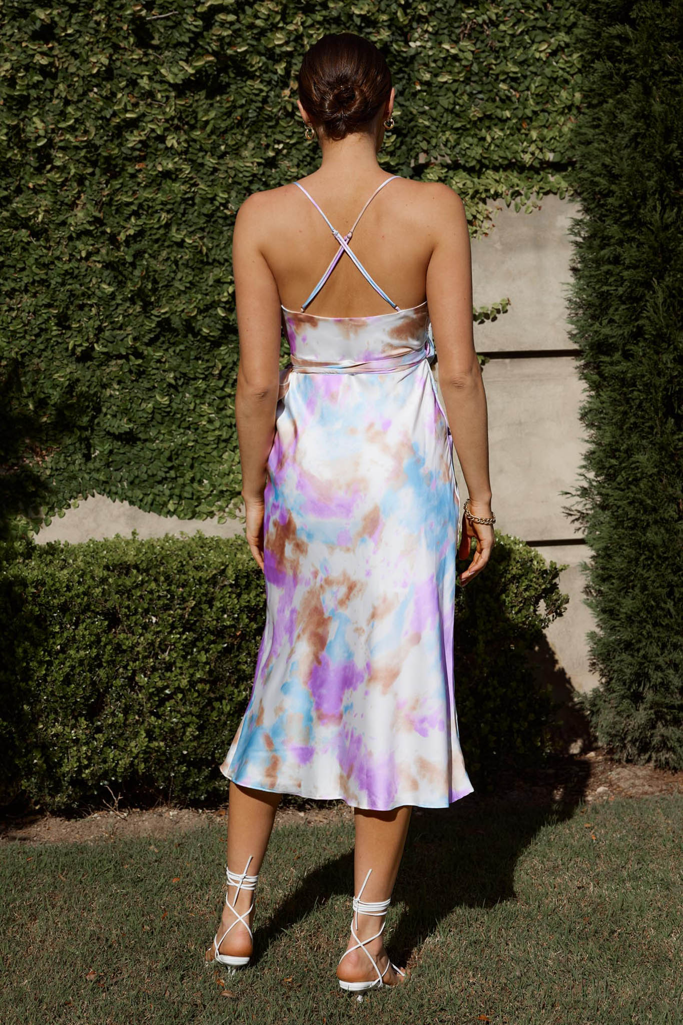 Medellin Side-Tie Wrap Midi Dress Watercolor Multi - Seraphlike