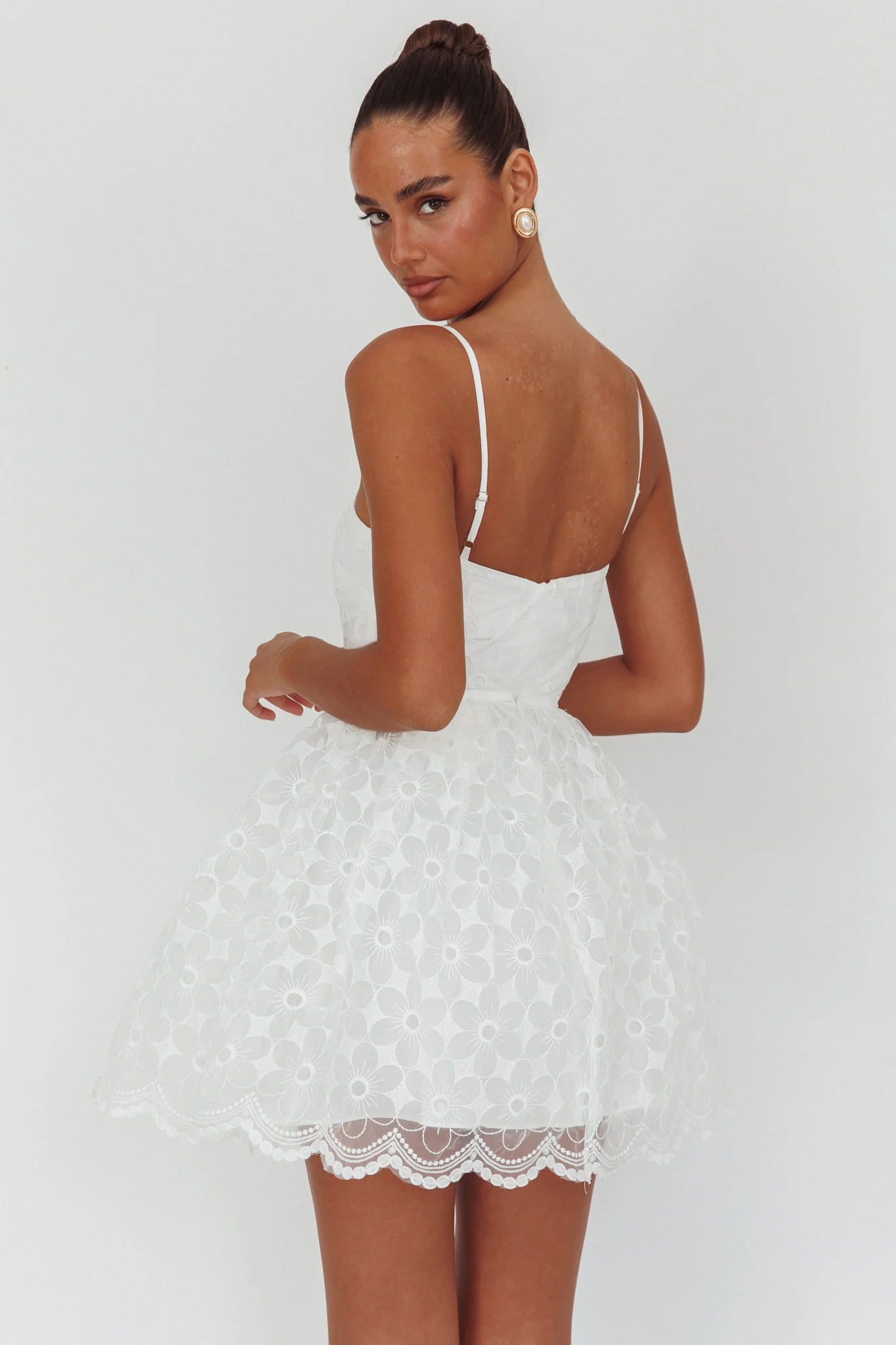 Bahia A-Line Square Neckline Mini Dress Lace White - Seraphlike