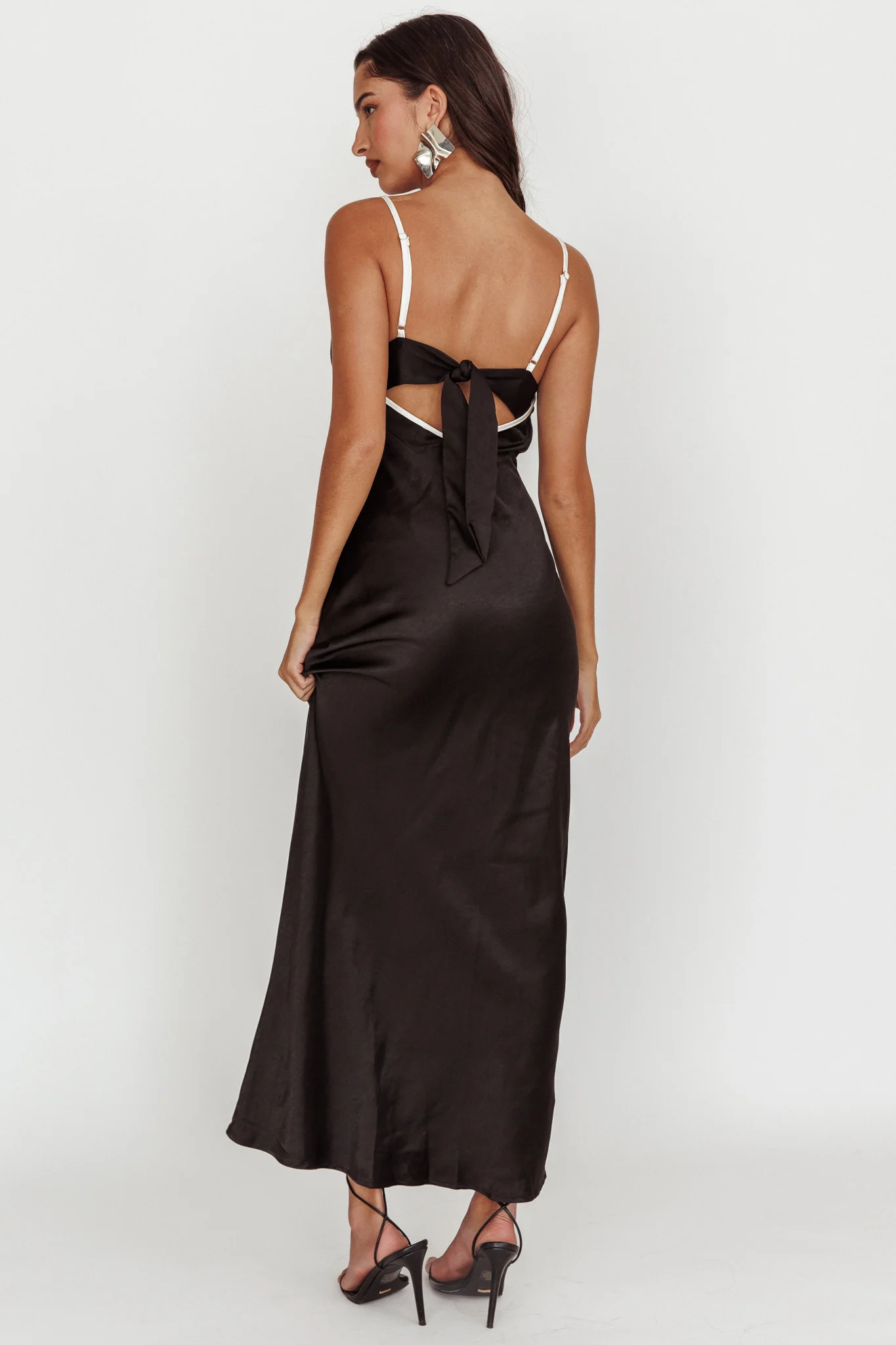 Odyssey Contrast Satin Maxi Slip Dress Black - Seraphlike