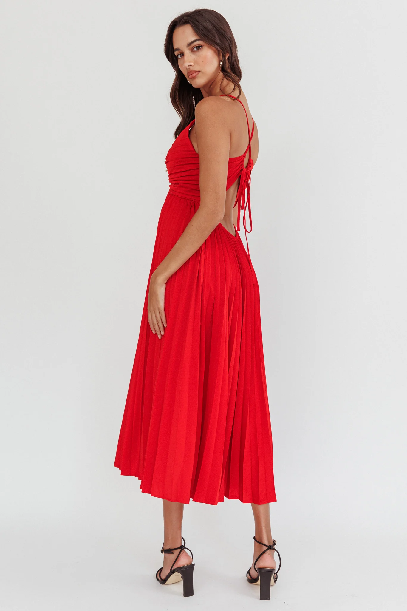 Spoken For Accordion Pleat Midi Dress Red - Seraphlike