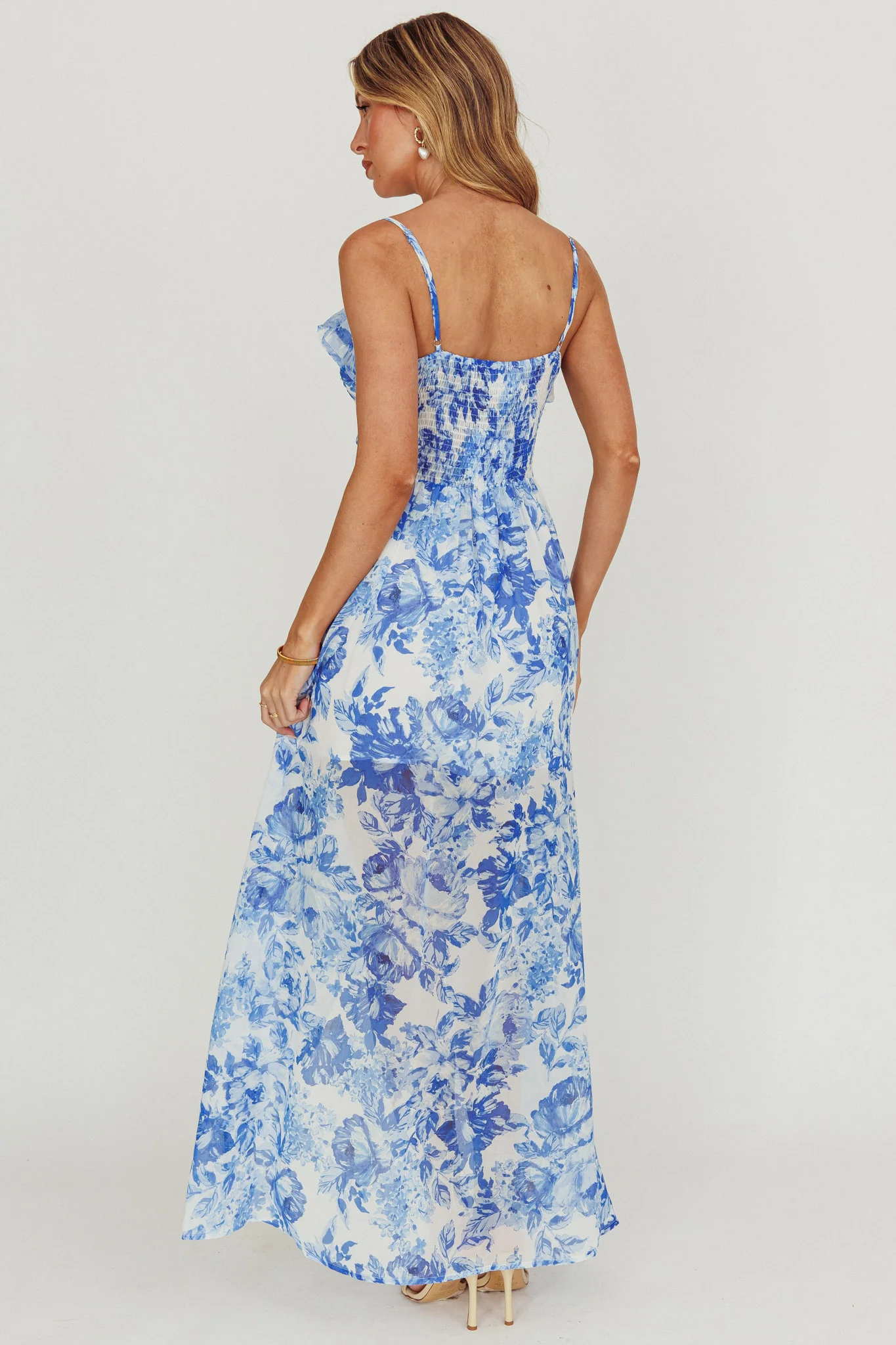 Reanne Chiffon Floral High-Low Hem Dress Blue - Seraphlike