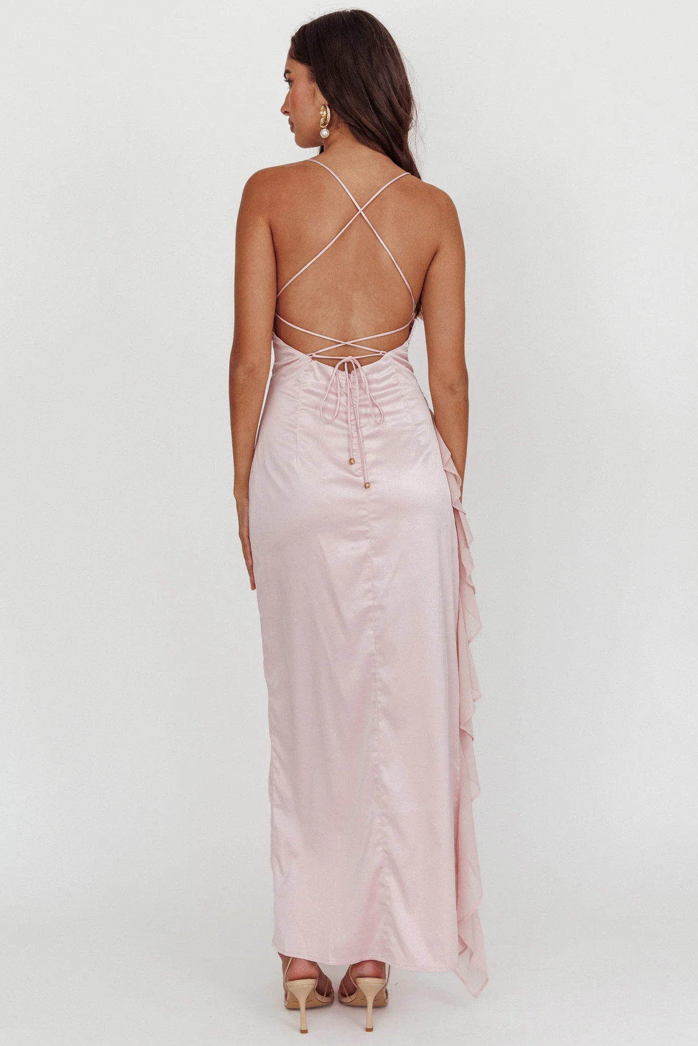 Katarina Satin Ruffle Hem Maxi Dress Cheek - Seraphlike