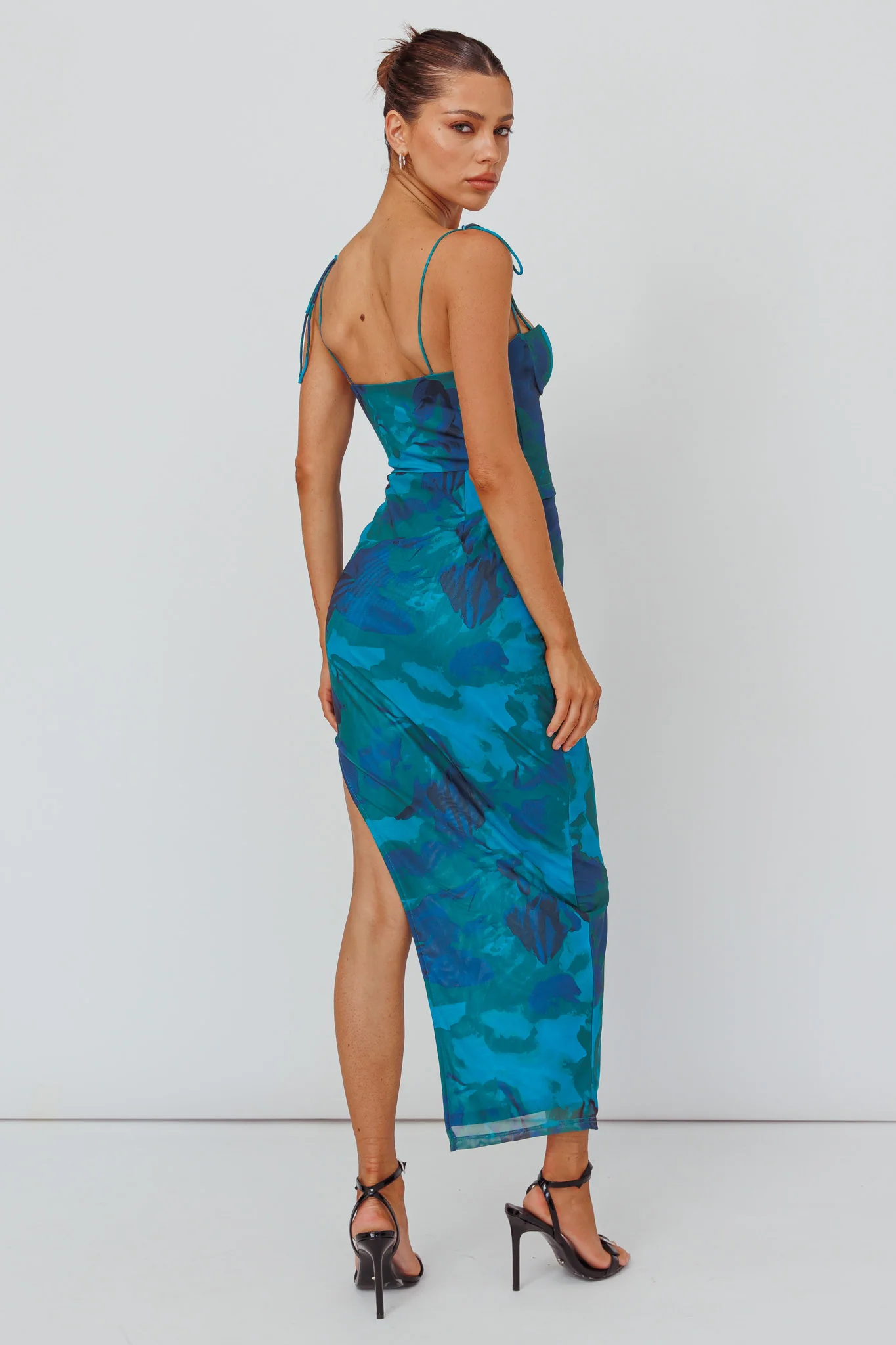 Gabrielle Laced Bodice Midi Dress Floral Green - Seraphlike