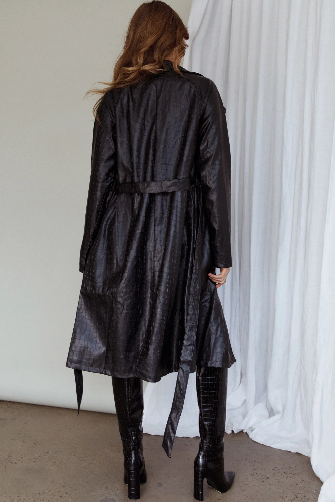 Wilhelmina Long Jacket Embossed Black - Seraphlike
