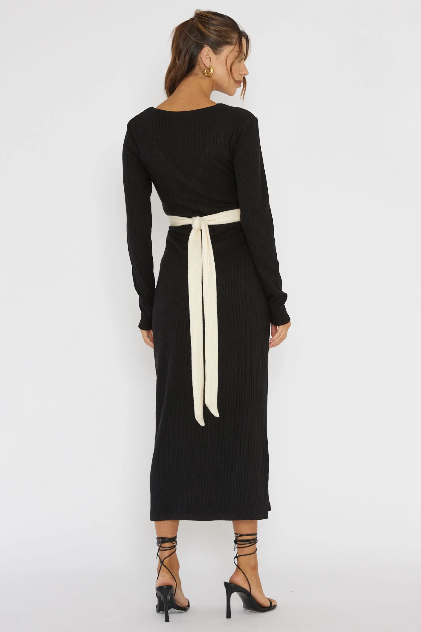 So Emotional Long Sleeve Cut-Out Knit Dress Black - Seraphlike