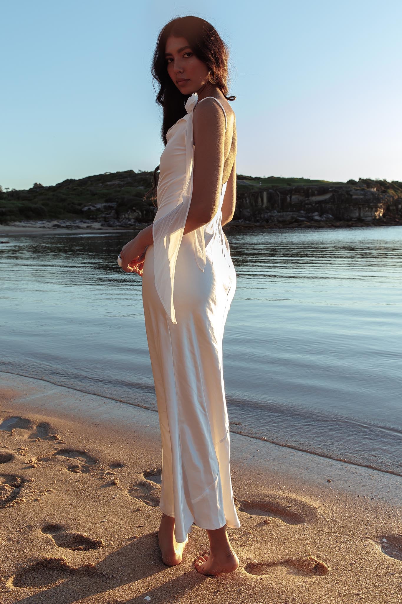 Afterglow Backless Cowl Neck Maxi Dress Off White - Seraphlike