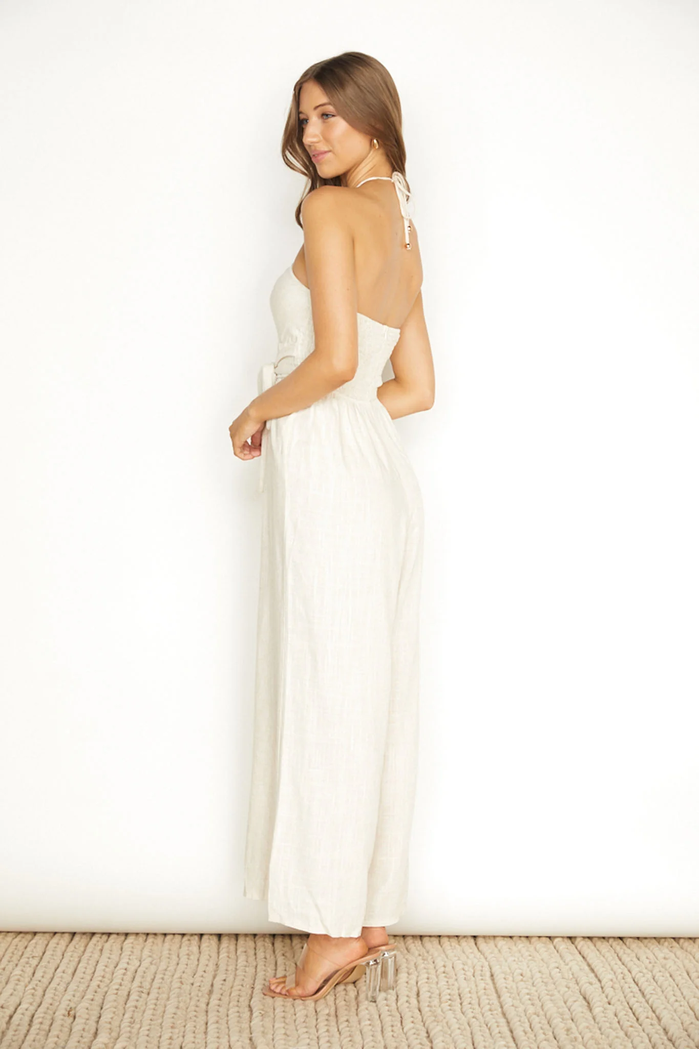 Maravilhosa Keyhole Halter Jumpsuit Oatmeal - Seraphlike