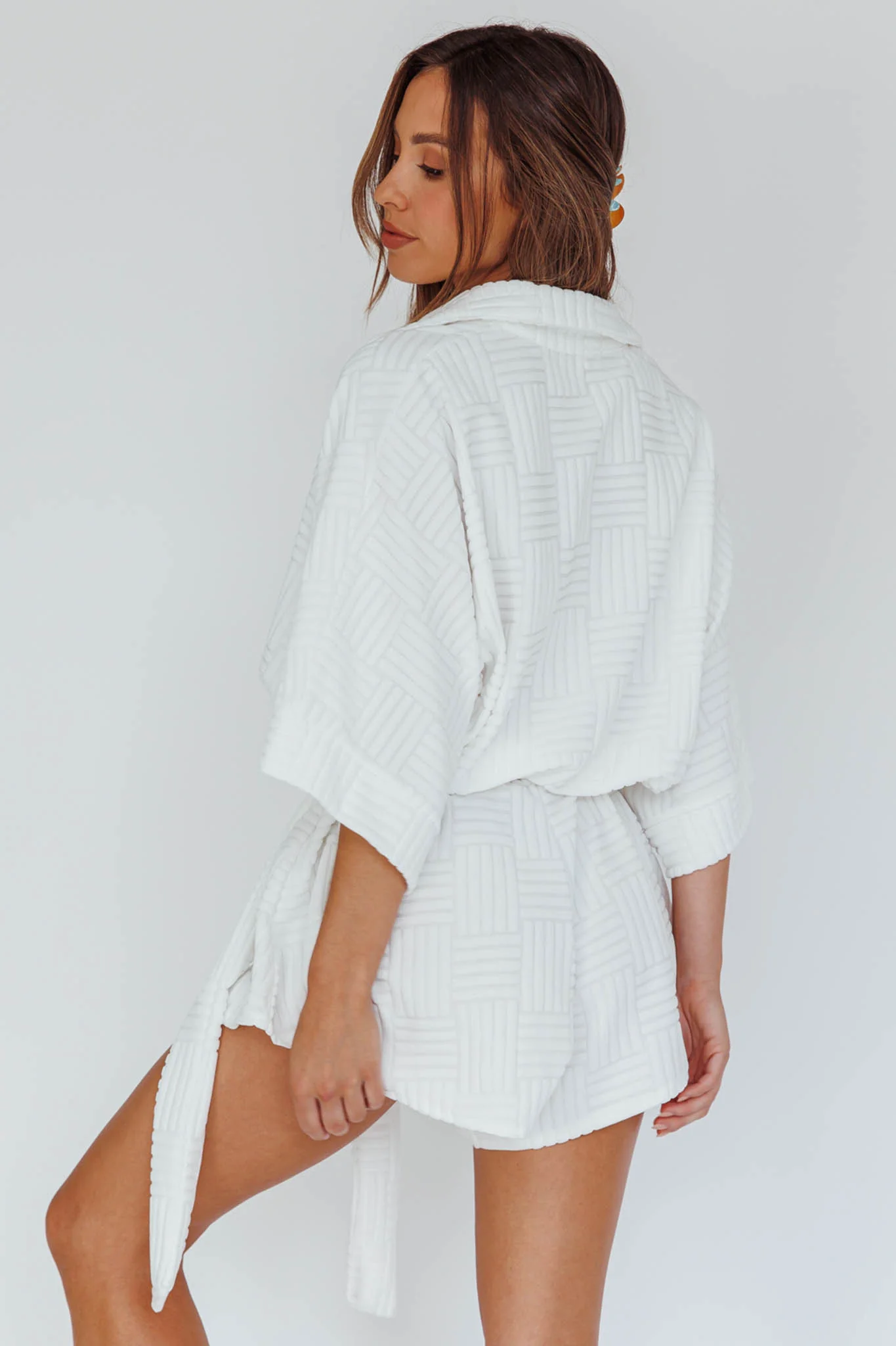 Daytona Beach Button-Up Romper Textured White - Seraphlike