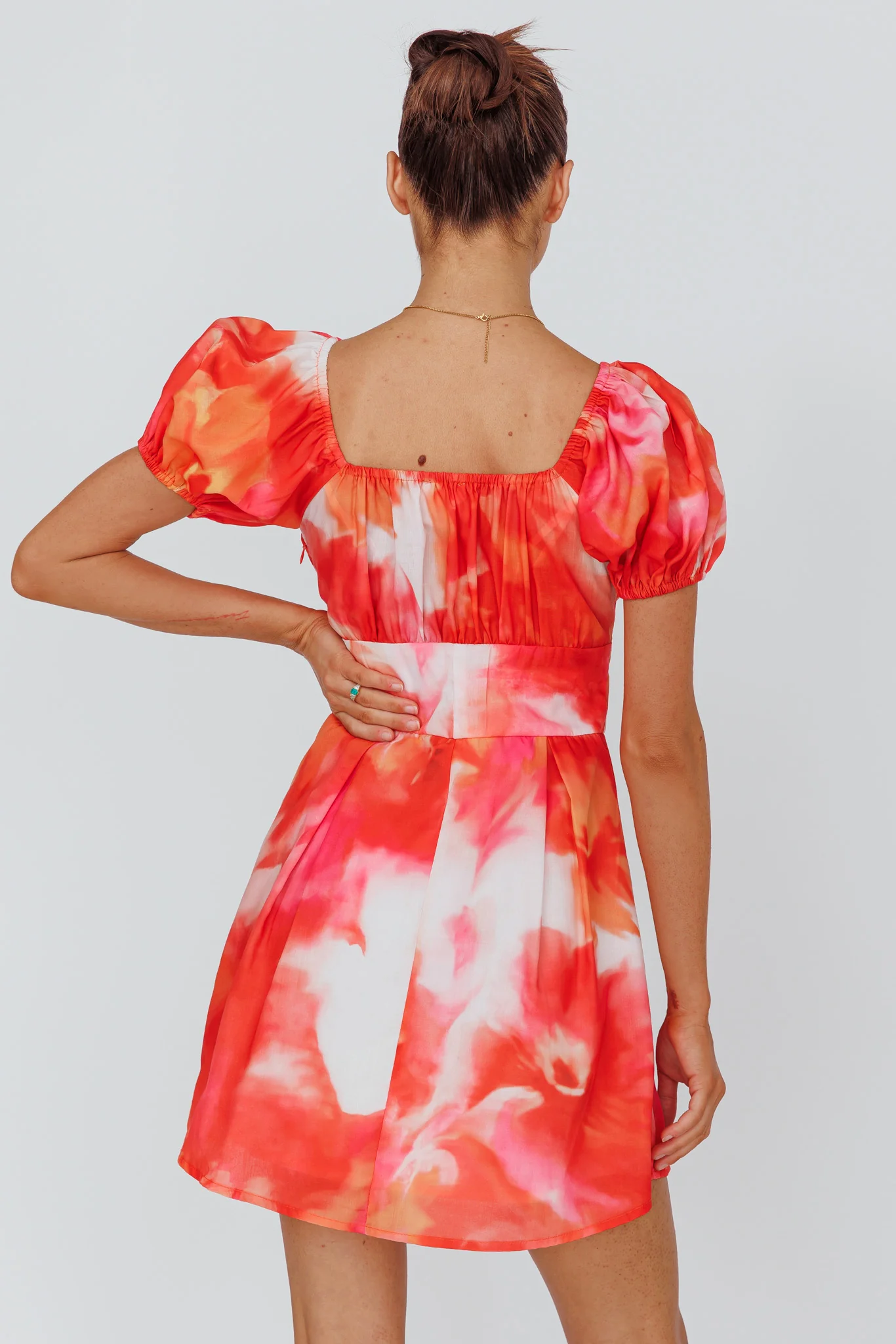 Shayna Puff Sleeve Mini Dress Print Red - Seraphlike