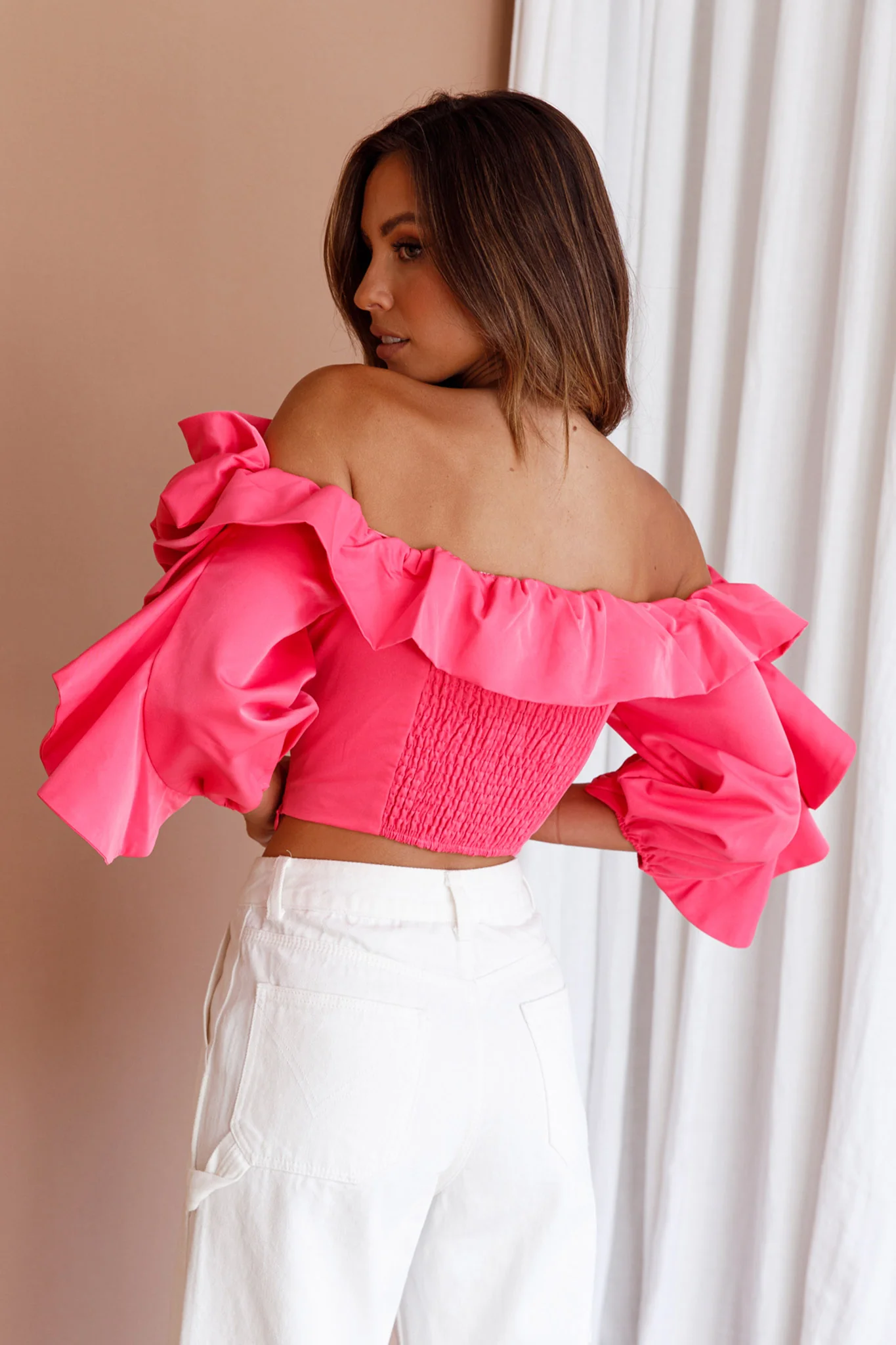 Midnight Mirage Puff Ruffle Crop Top Doll Pink - Seraphlike