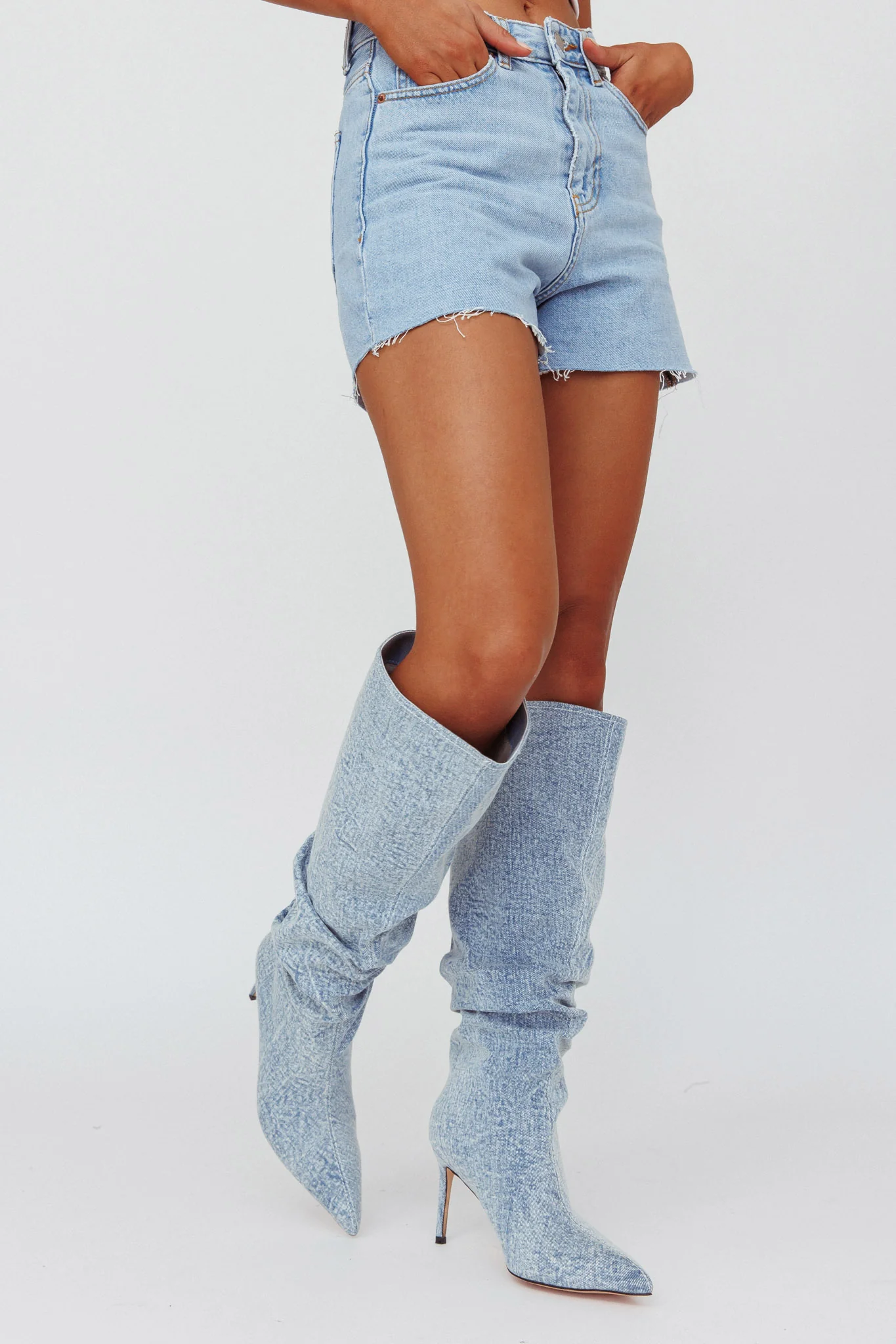 AZALEA WANG Pentagon-Denim Stiletto Boot - Seraphlike