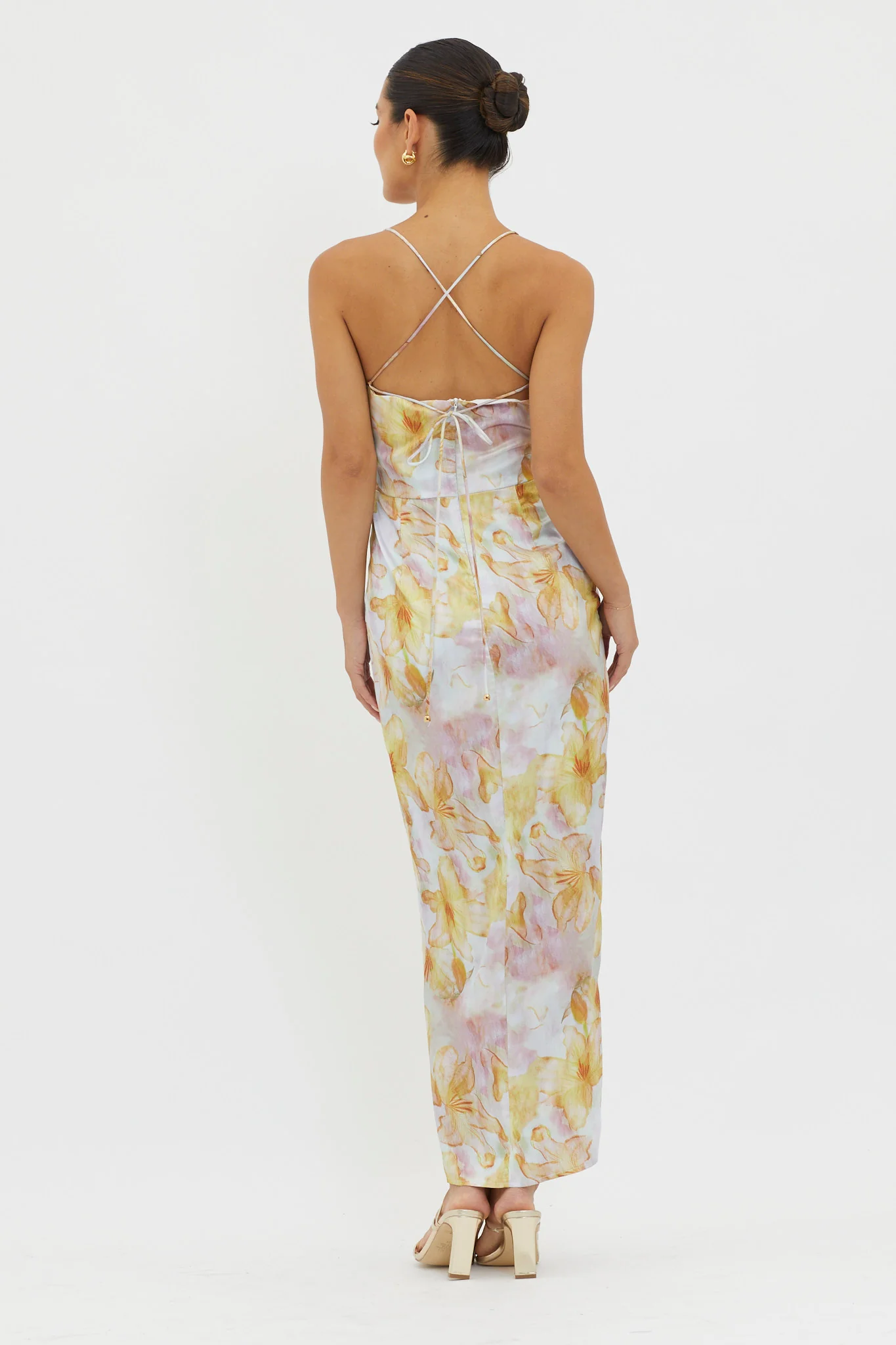 Erryn Tied Back Split Midi Dress Yellow - Seraphlike