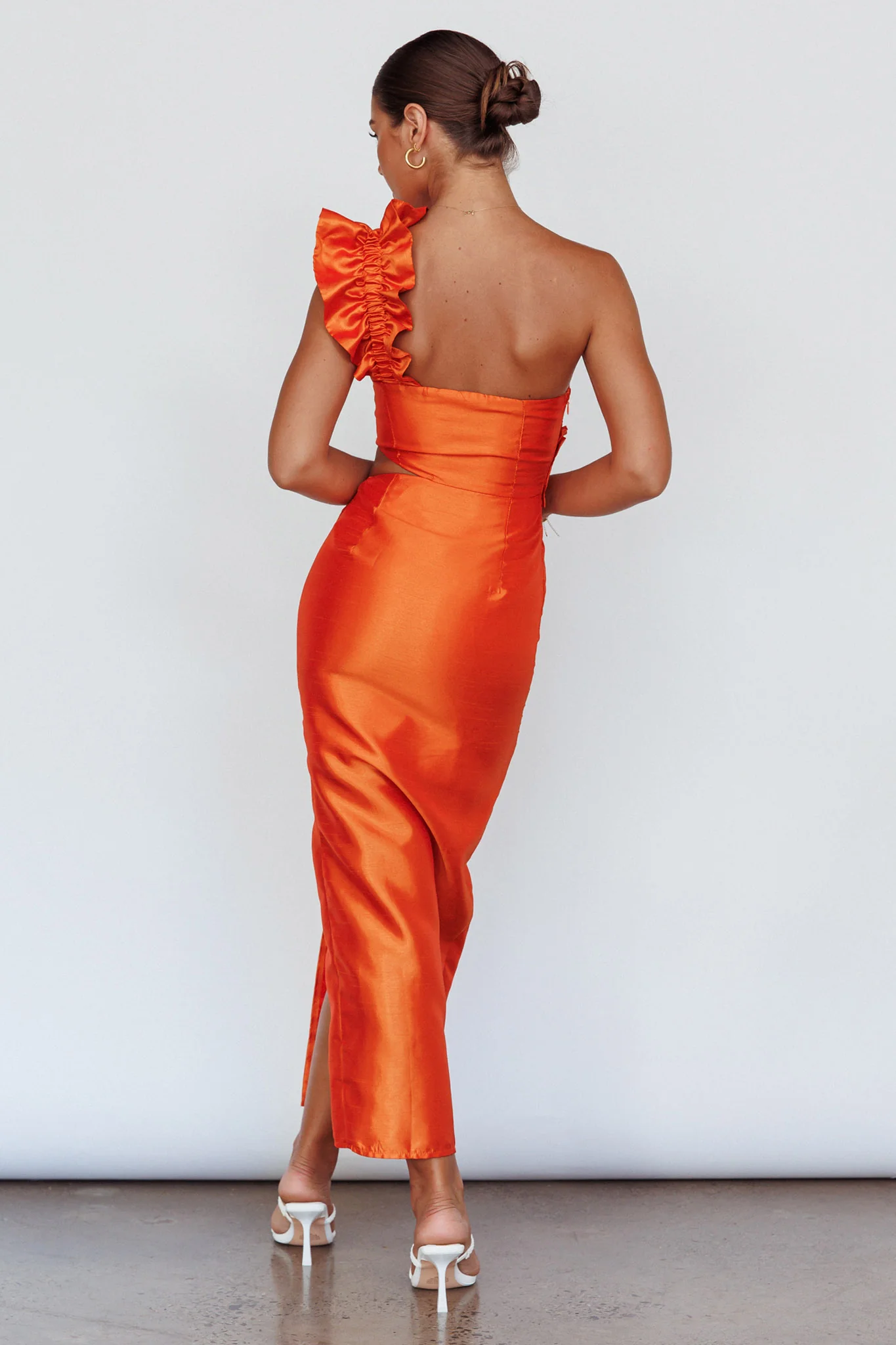 NY Moment Wide Ruffle Shoulder Dress Orange - Seraphlike