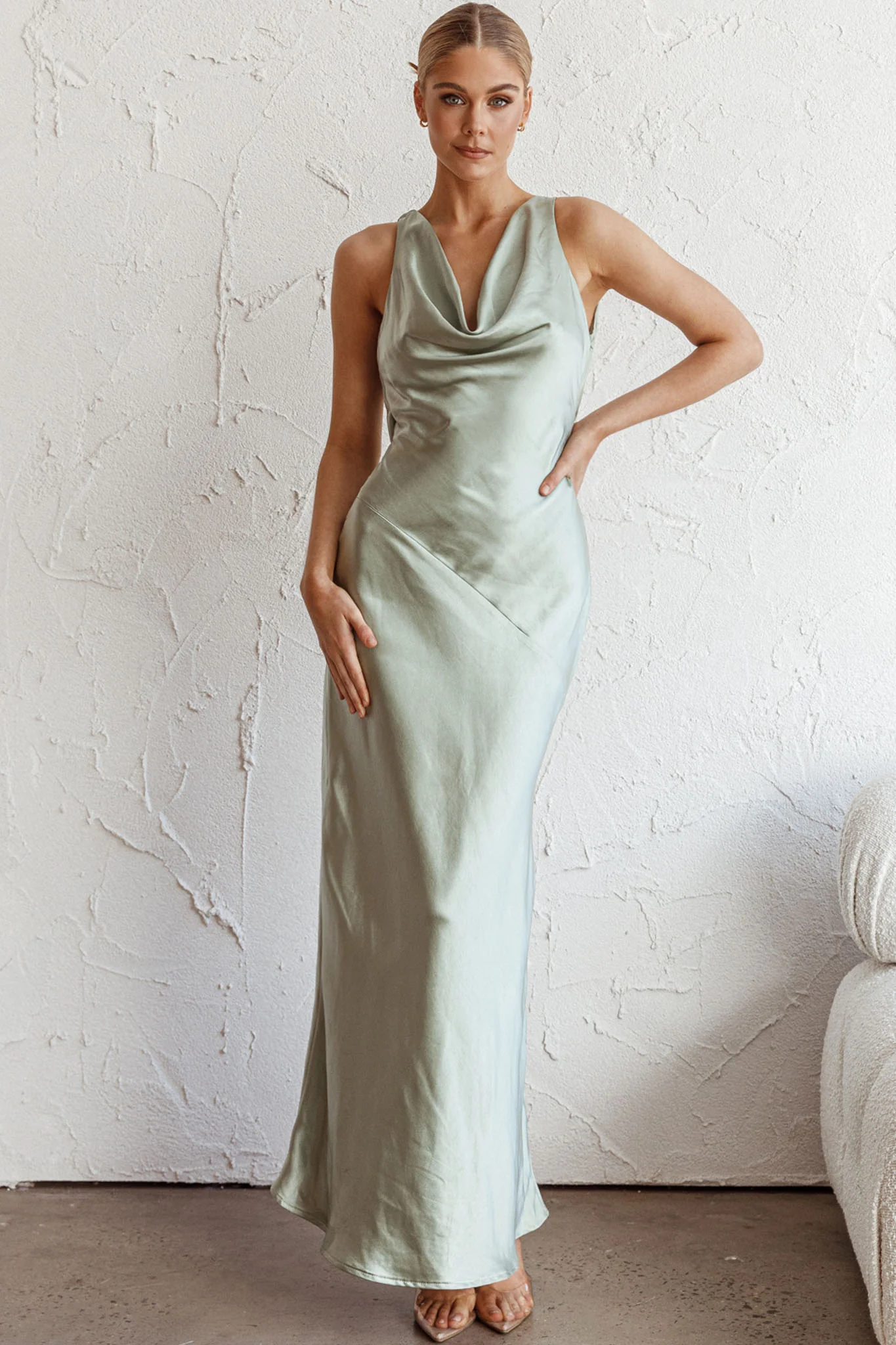 Cassiopeia Open Back Maxi Dress Pistachio - Seraphlike