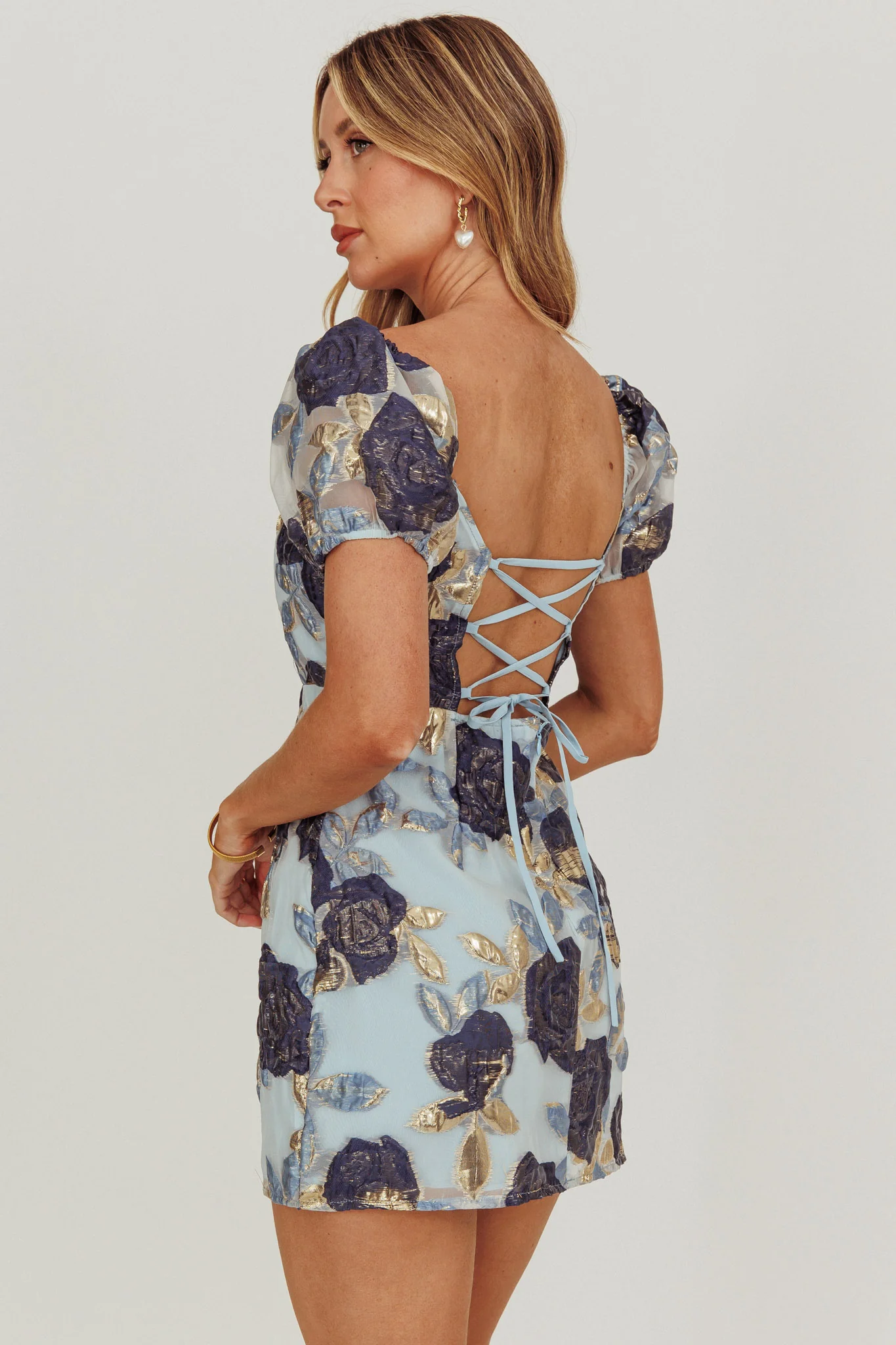 Love To Dream Puff Sleeves Mini Dress Blue - Seraphlike