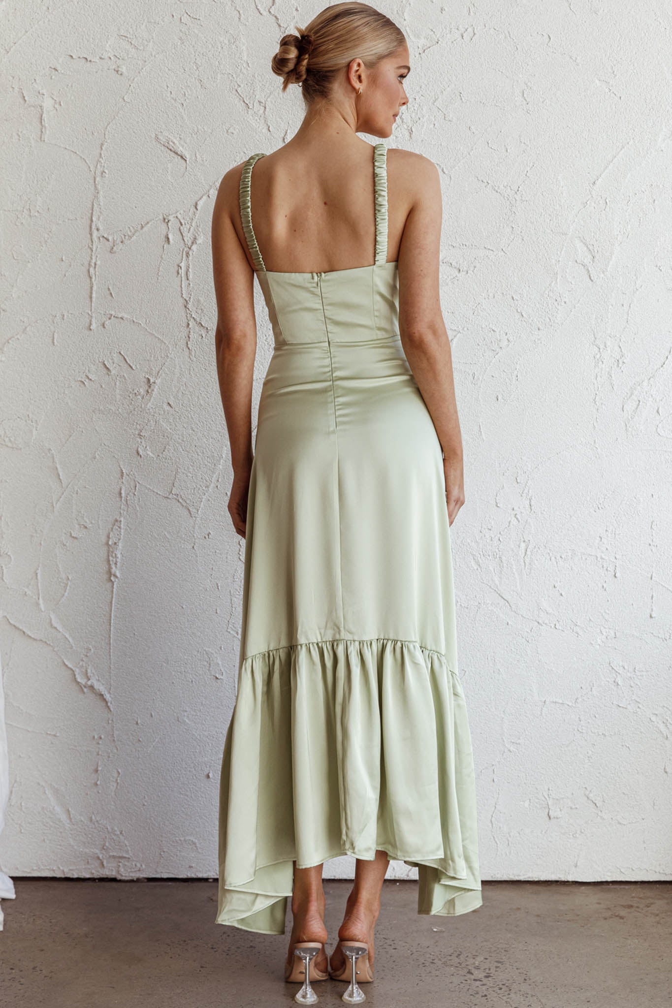 Belle De Jour Flounce Hem Midi Dress Pistachio - Seraphlike