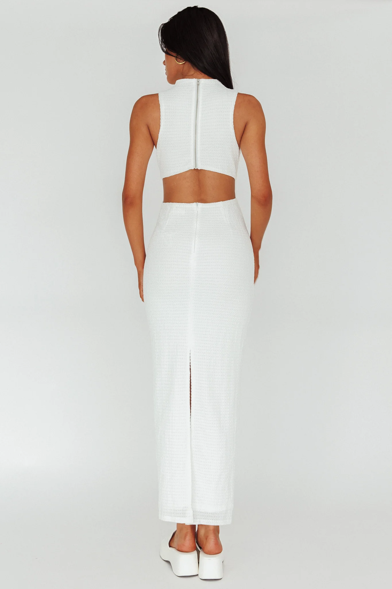 Yindi Sleeveless Cut-Out Waist Maxi Dress White - Seraphlike