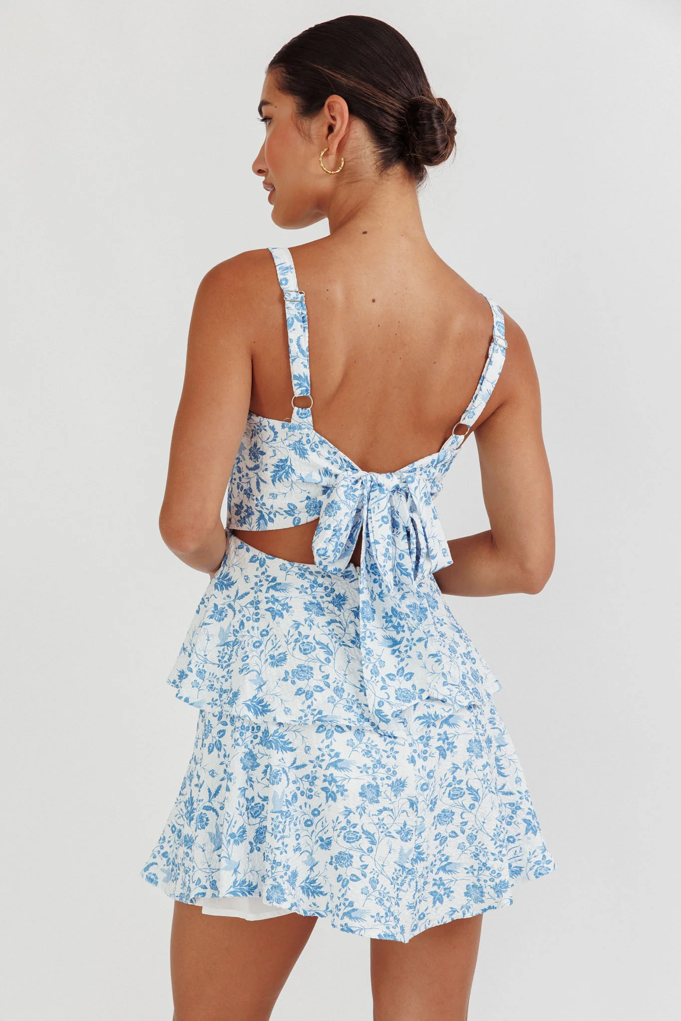 Provence Bloom Tiered Ruffle Mini Dress Blue - Seraphlike