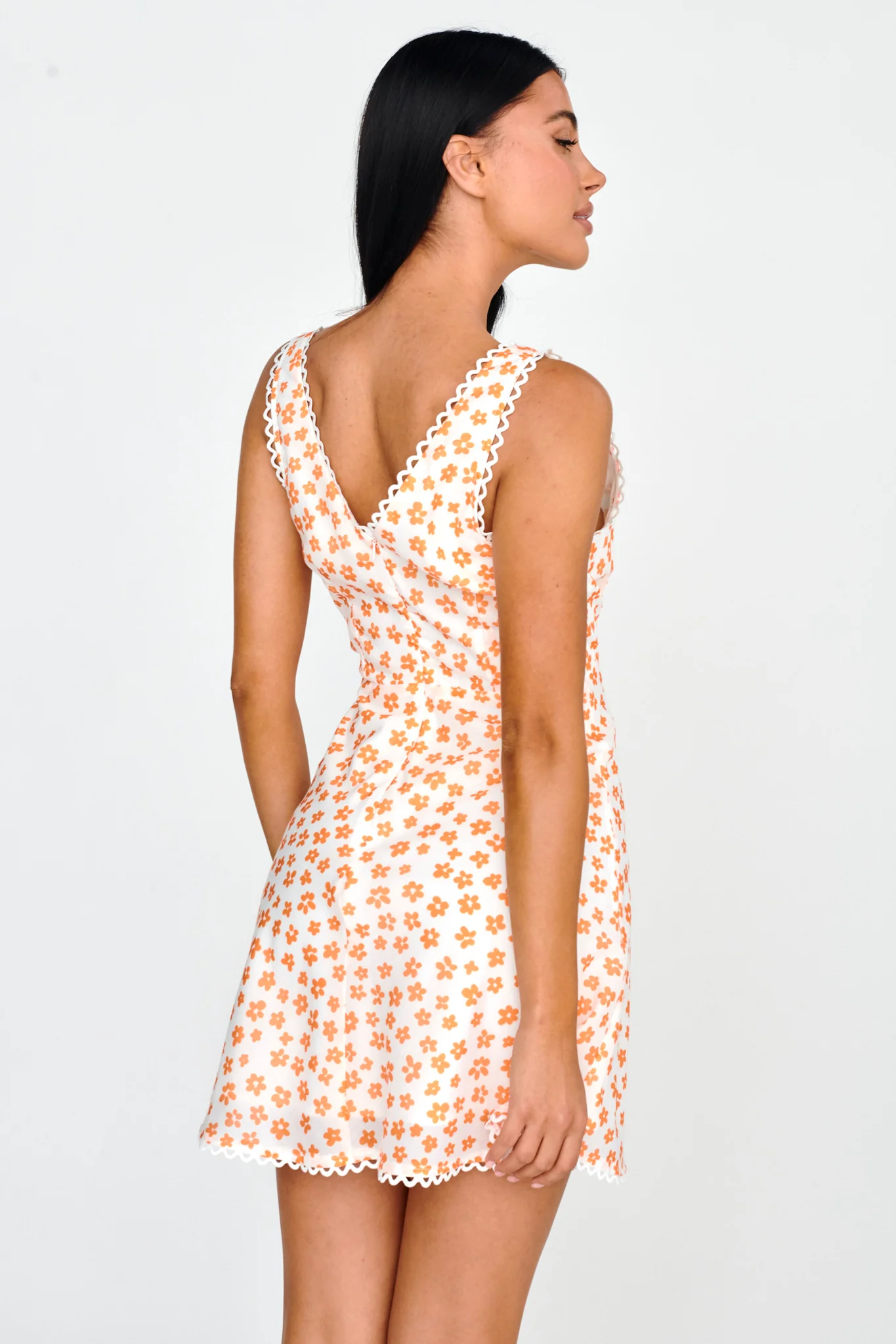 Miss Divine V-Neck Sun Dress Flower Tangerine - Seraphlike