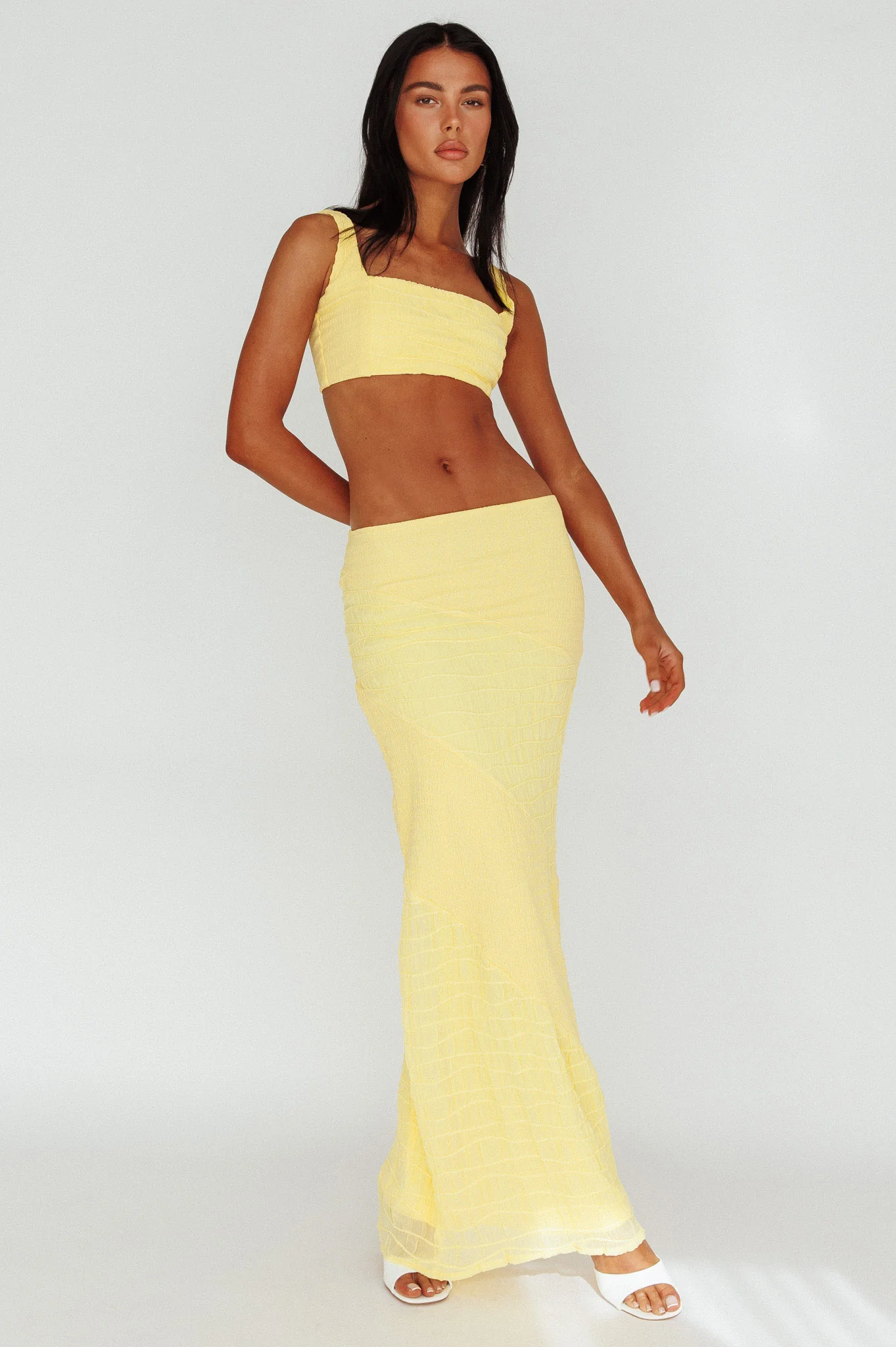 Bindi Puckered Midi Skirt Lemon - Seraphlike