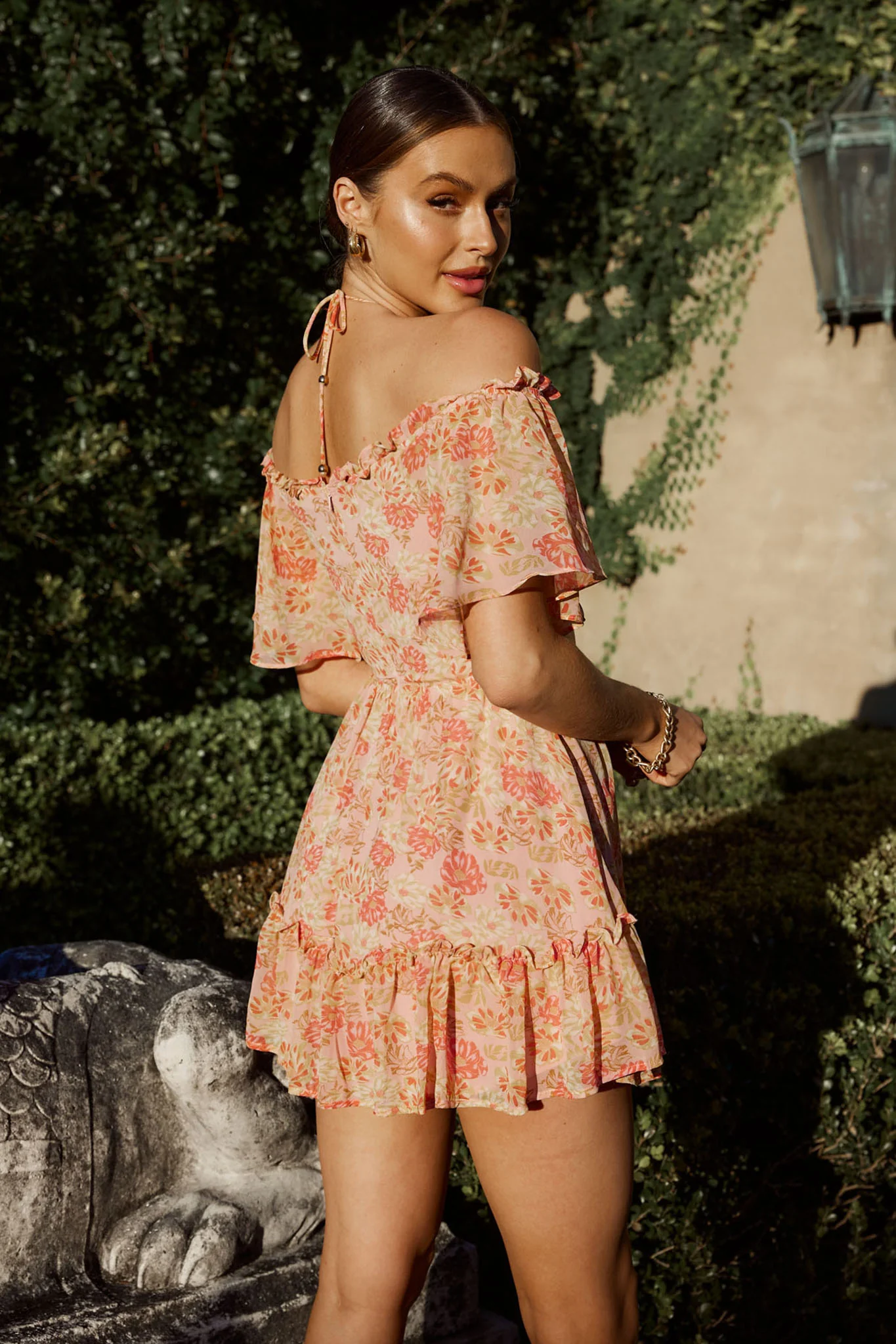 Daphne Shirred Bust Mini Dress Floral Pink - Seraphlike