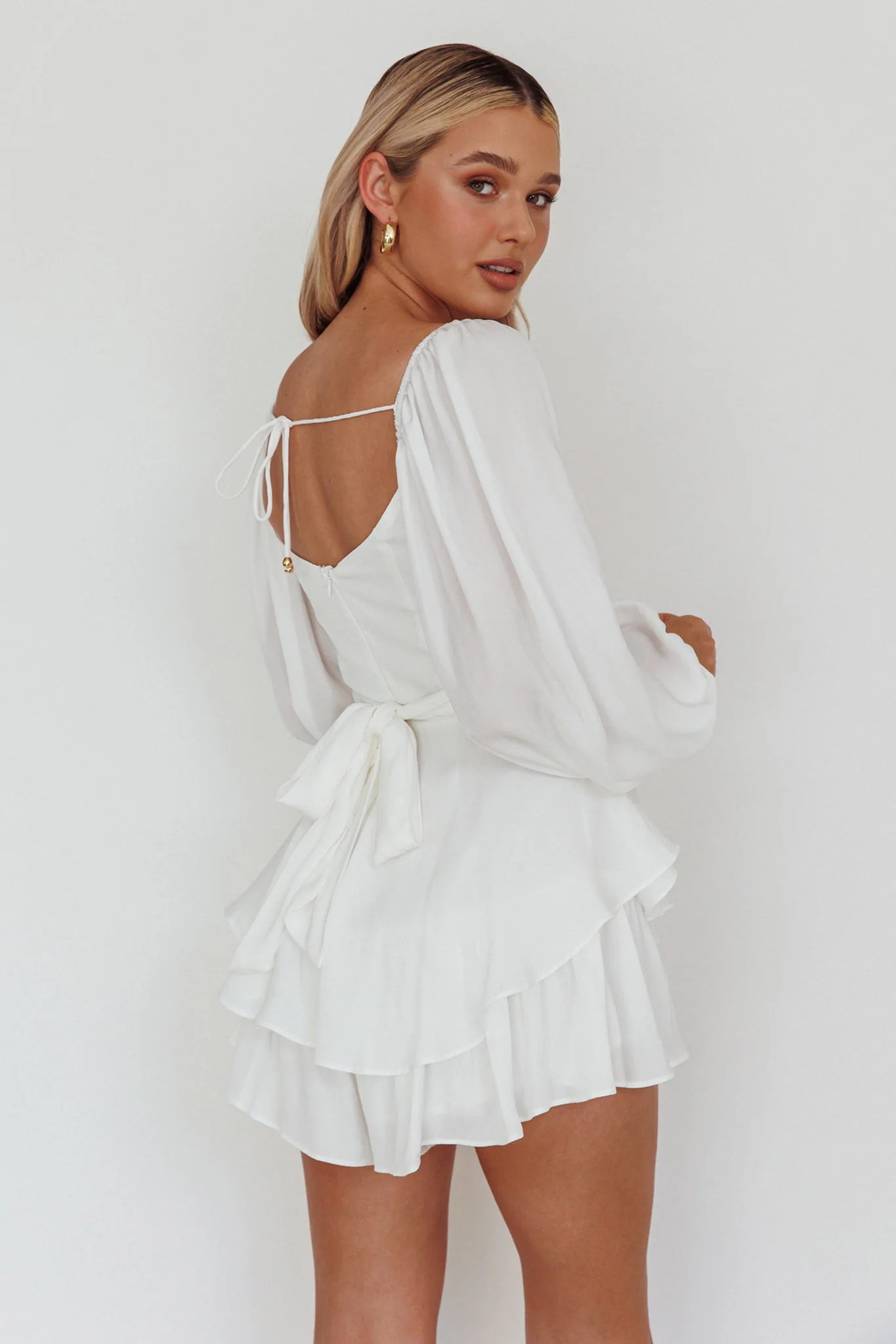 It's Complicated Long Sleeve Flounce Romper White - Seraphlike