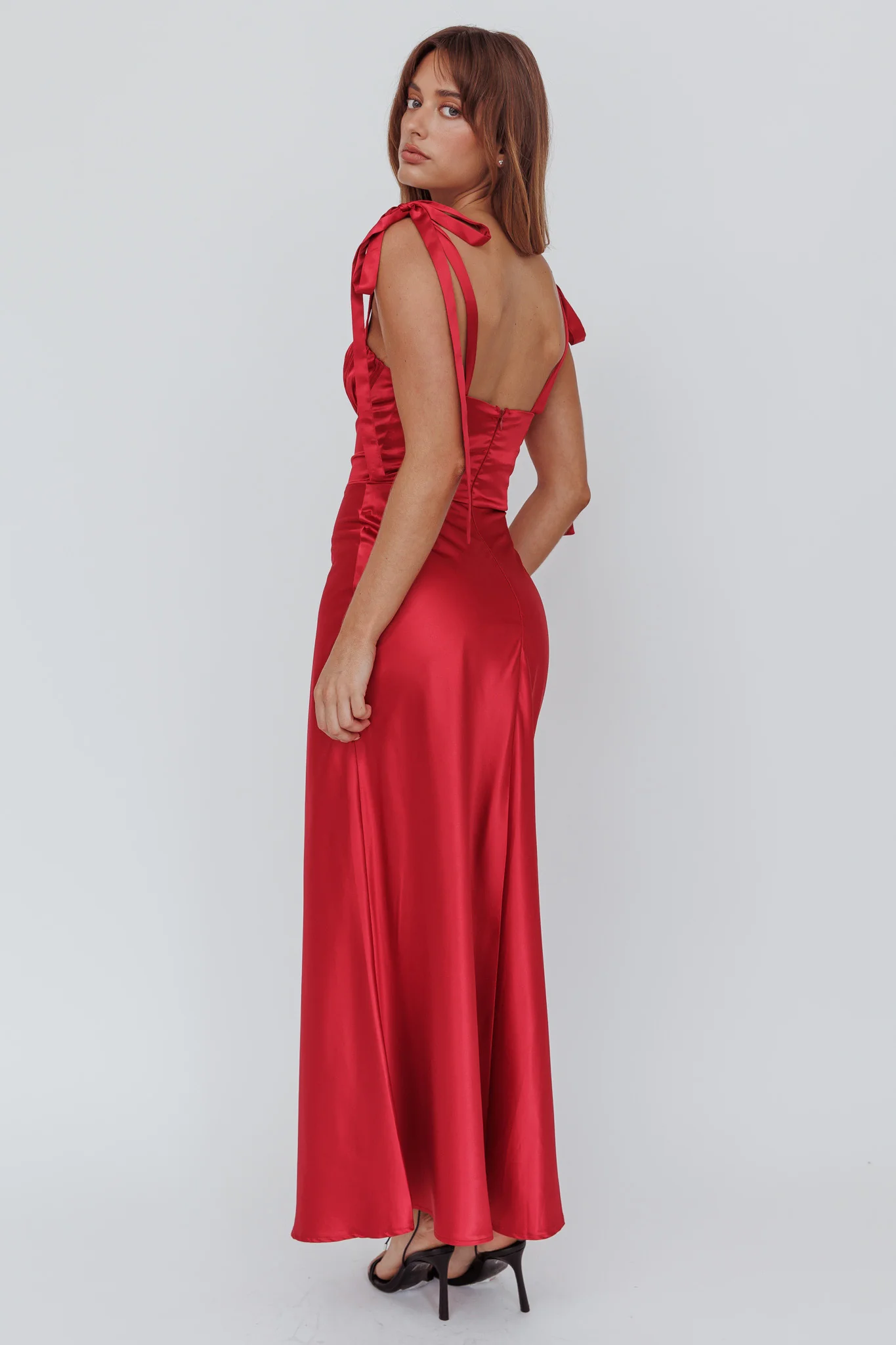 Pennelope Tied Shoulder Maxi Dress Wine - Seraphlike