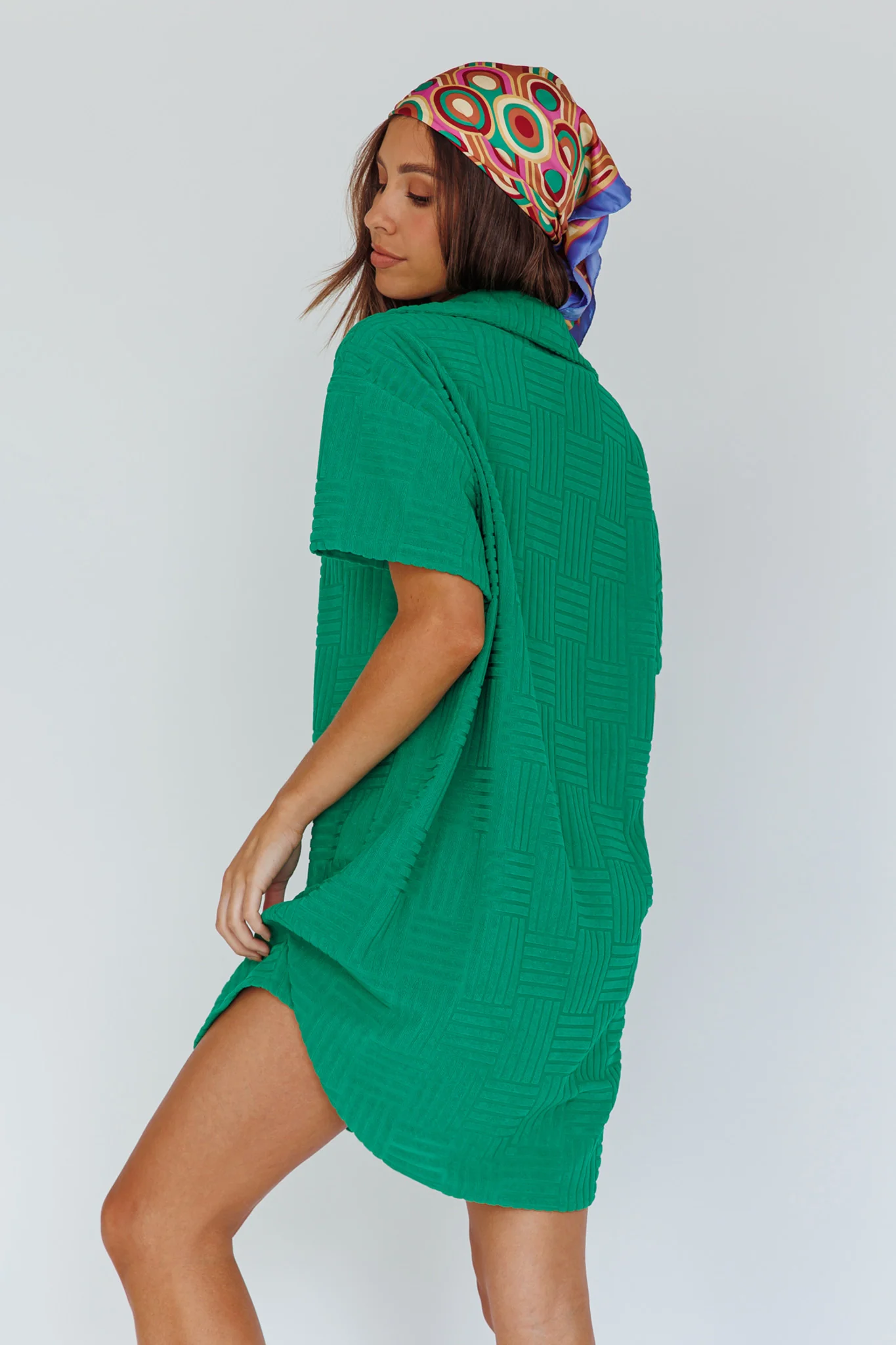 Sun Time Textured Shirt Dress Green - Seraphlike
